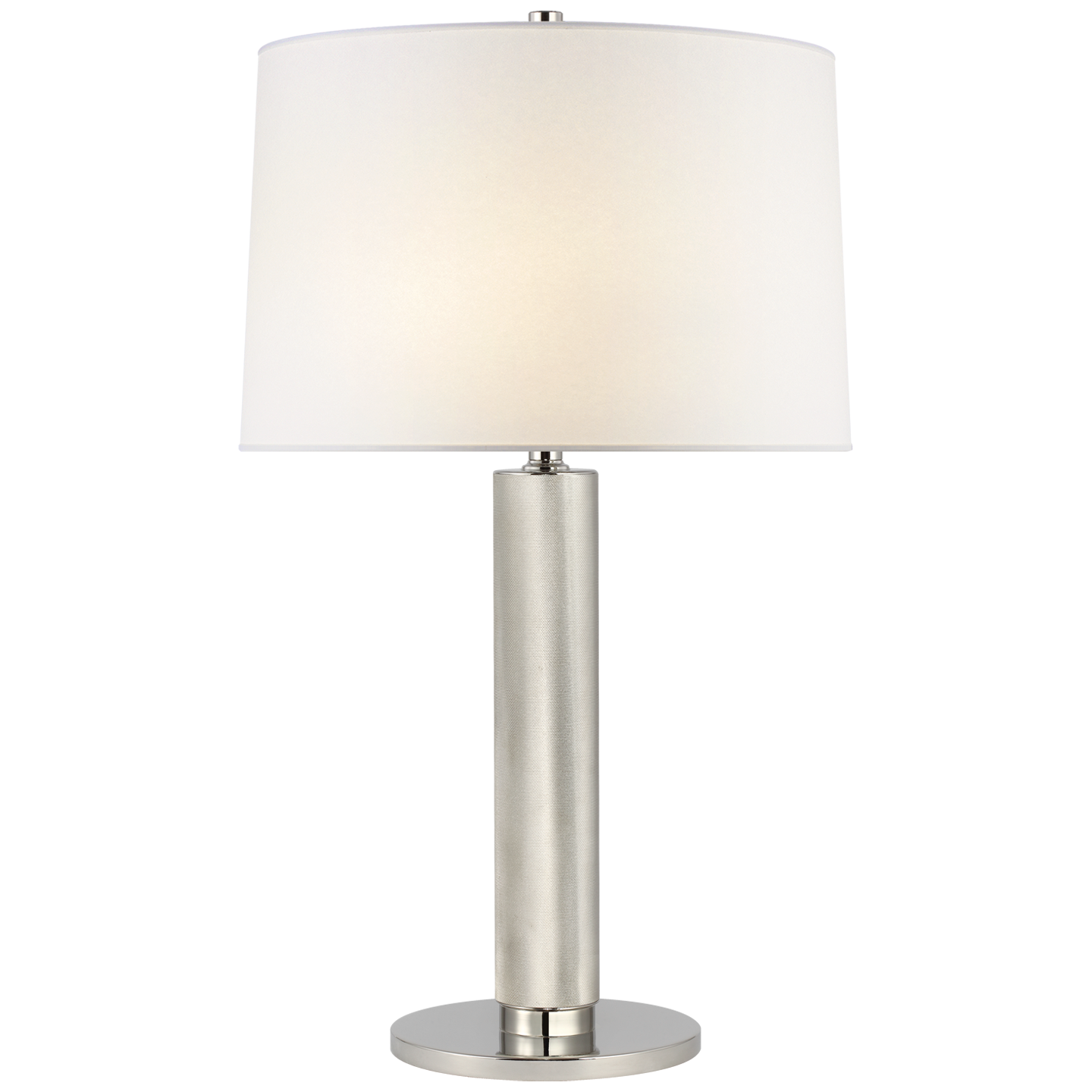 Barrett Medium Knurled Table Lamp in Polished Nickel with Linen Shade