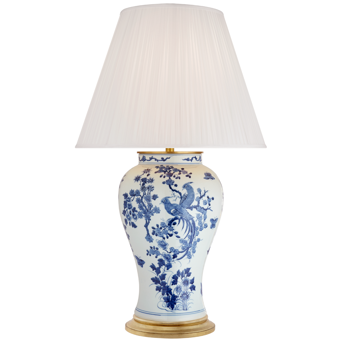 Blythe Large Table Lamp in Blue and White Porcelain with Silk Pleated Shade