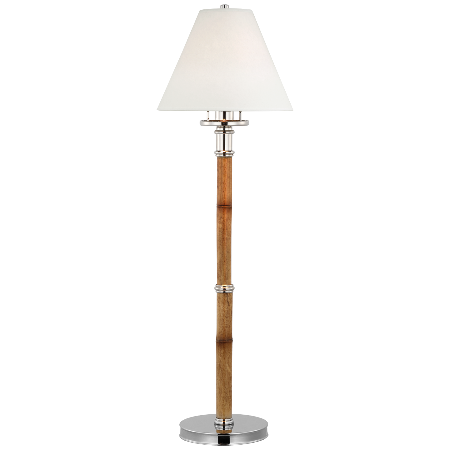 Dalfern Desk Lamp in Waxed Bamboo and Polished Nickel with White Parchment Shade