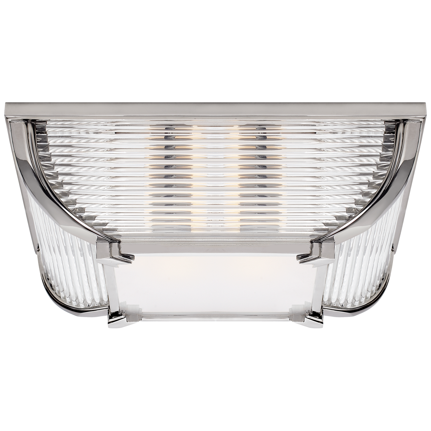 Perry Large Flush Mount in Polished Nickel and Glass Rods with White Glass