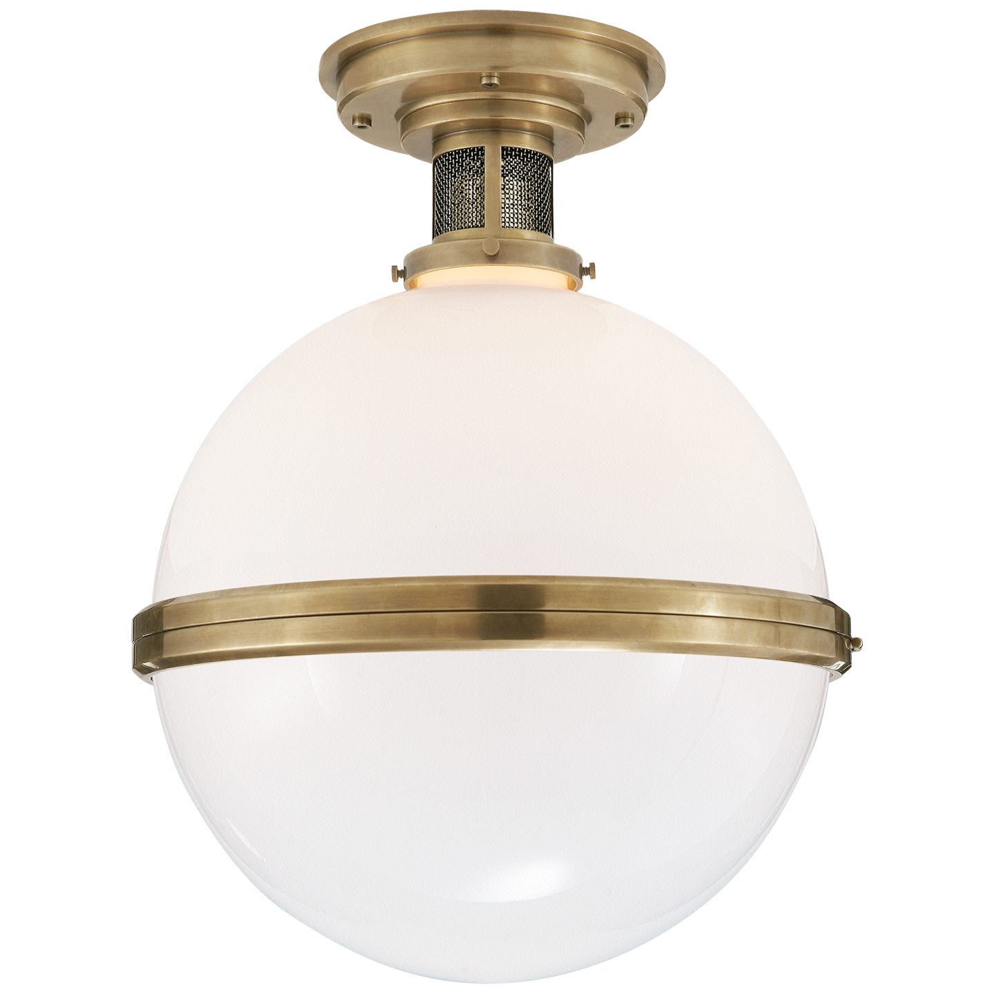 McCarren Large Flush Mount in Natural Brass with White Glass