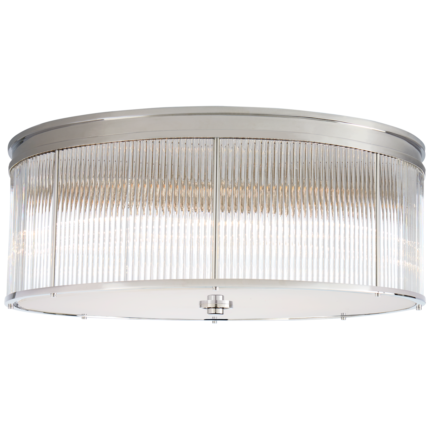 Allen Grande Flush Mount in Polished Nickel and Glass Rods with White Glass