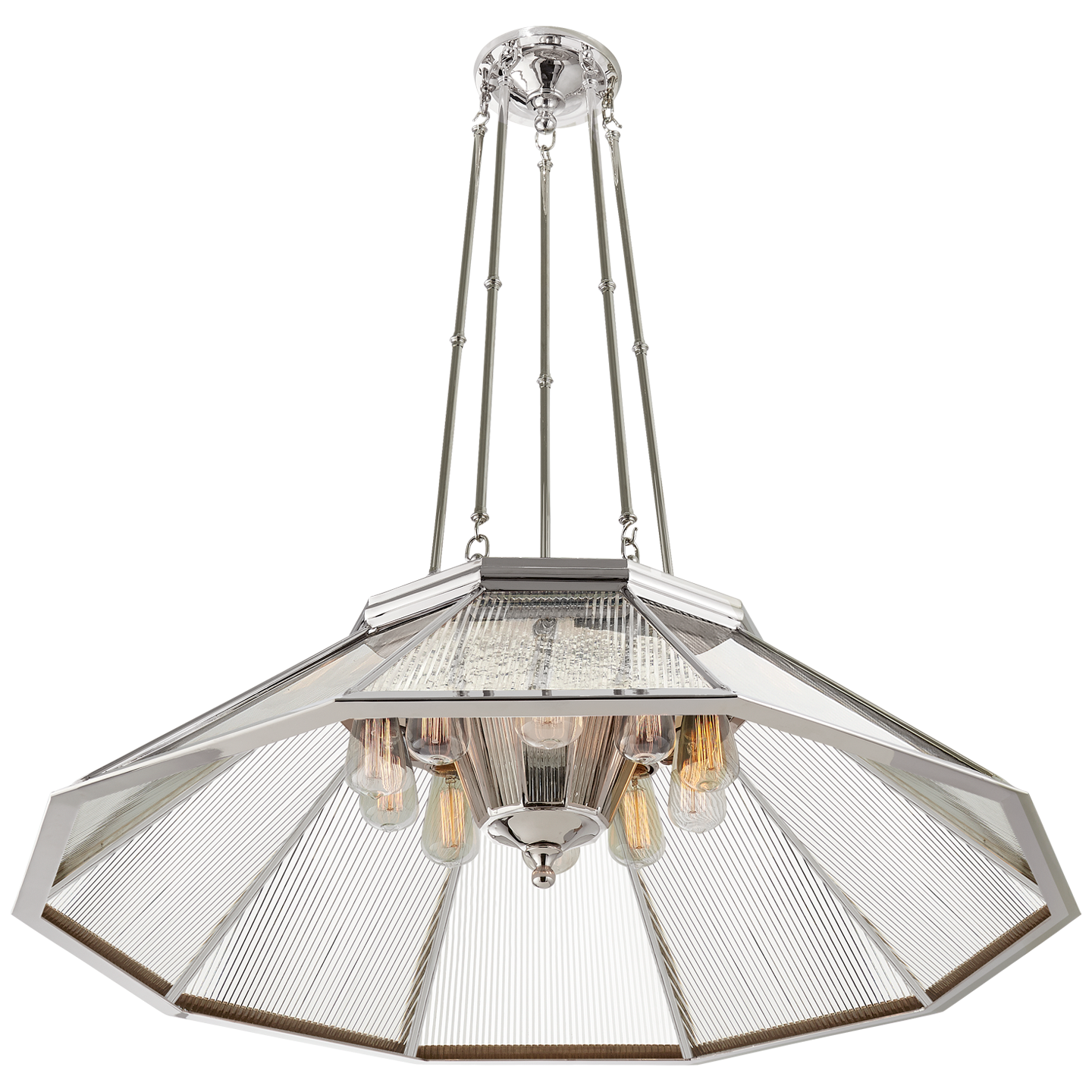 Rivington Large Ten-Paneled Chandelier in Polished Nickel with Clear Glass