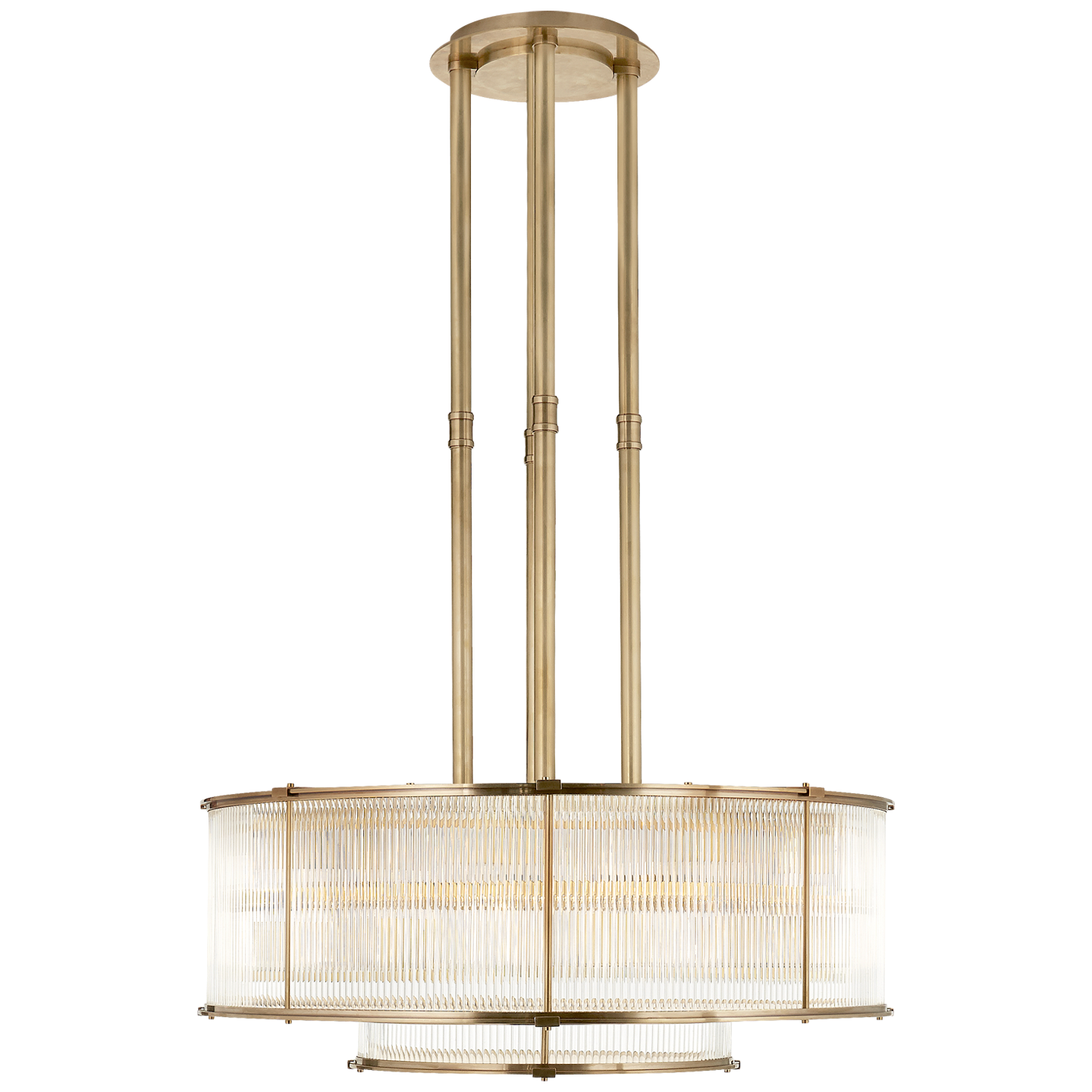 Allen Large Tiered Chandelier in Natural Brass and Glass Rods