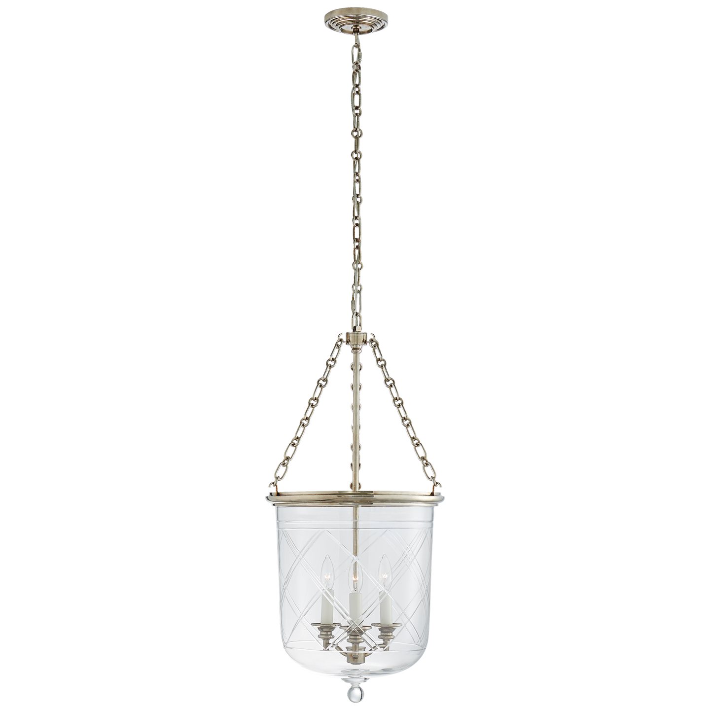 Cambridge Medium Smoke Bell Lantern in Butler's Silver with Clear Glass