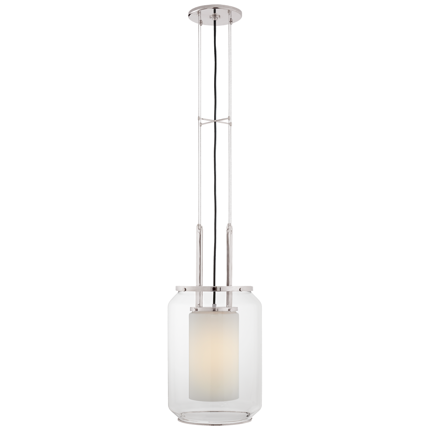 Upton Large Lantern in Polished Nickel with Clear and White Glass