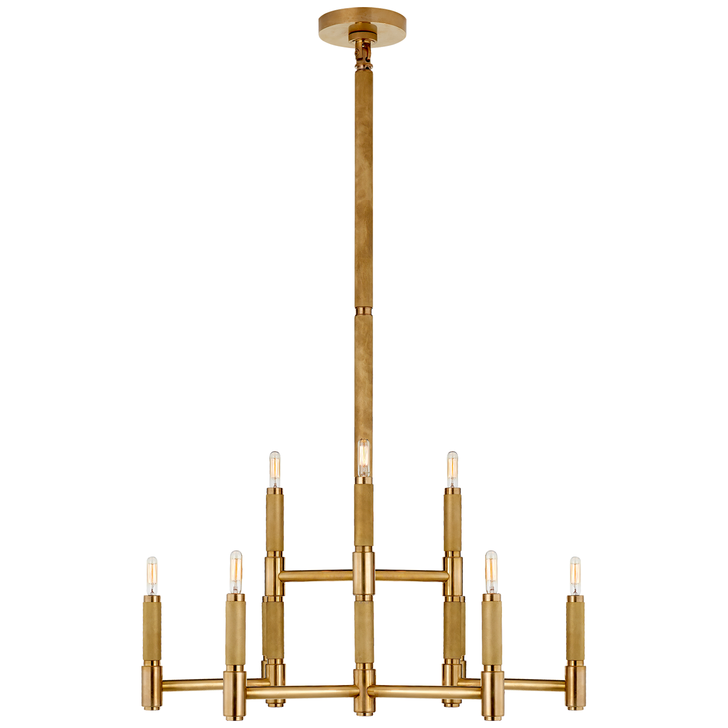 Barrett Medium Knurled Chandelier in Natural Brass