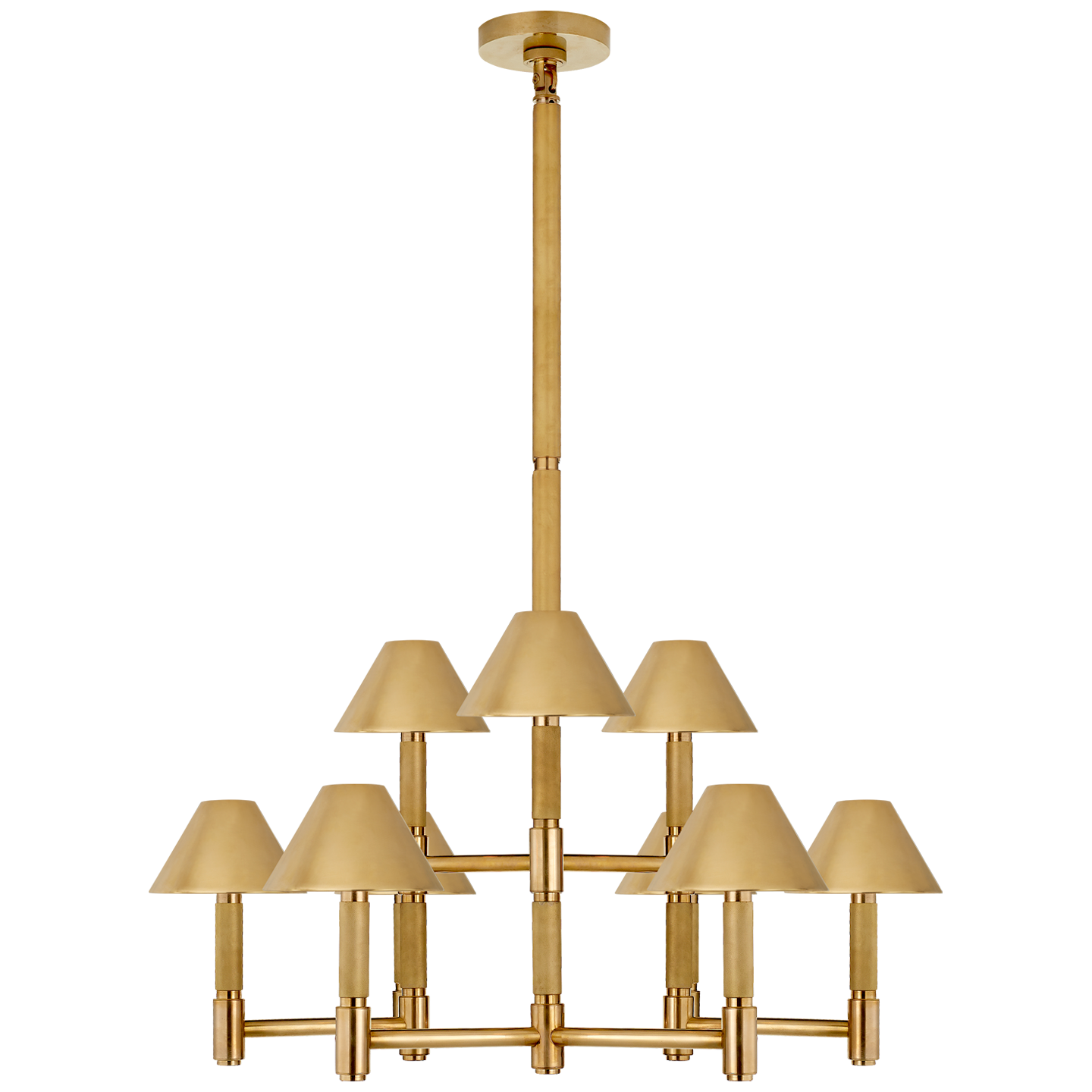 Barrett Medium Knurled Chandelier in Natural Brass with Natural Brass Shades