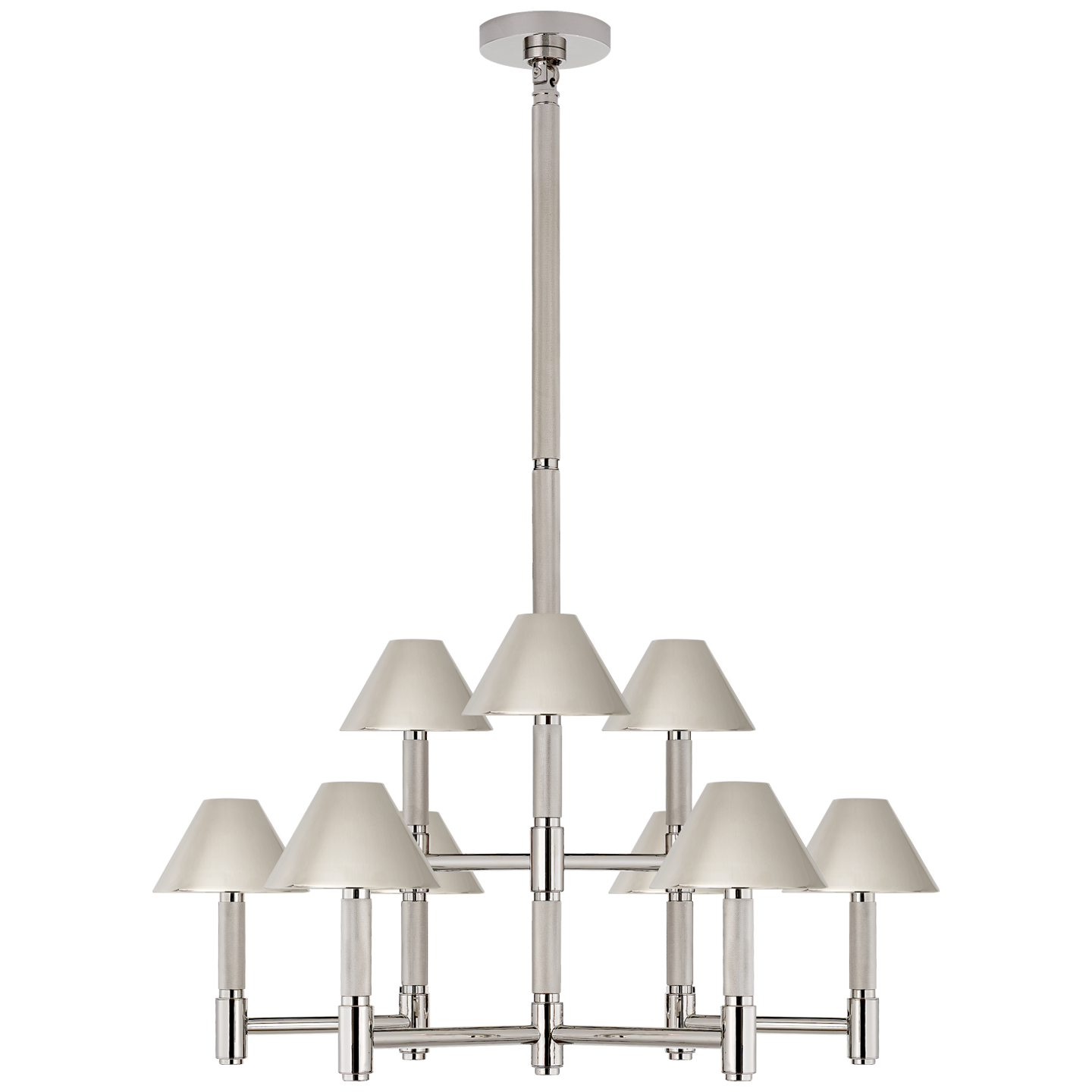 Barrett Medium Knurled Chandelier in Polished Nickel with Polished Nickel Shades