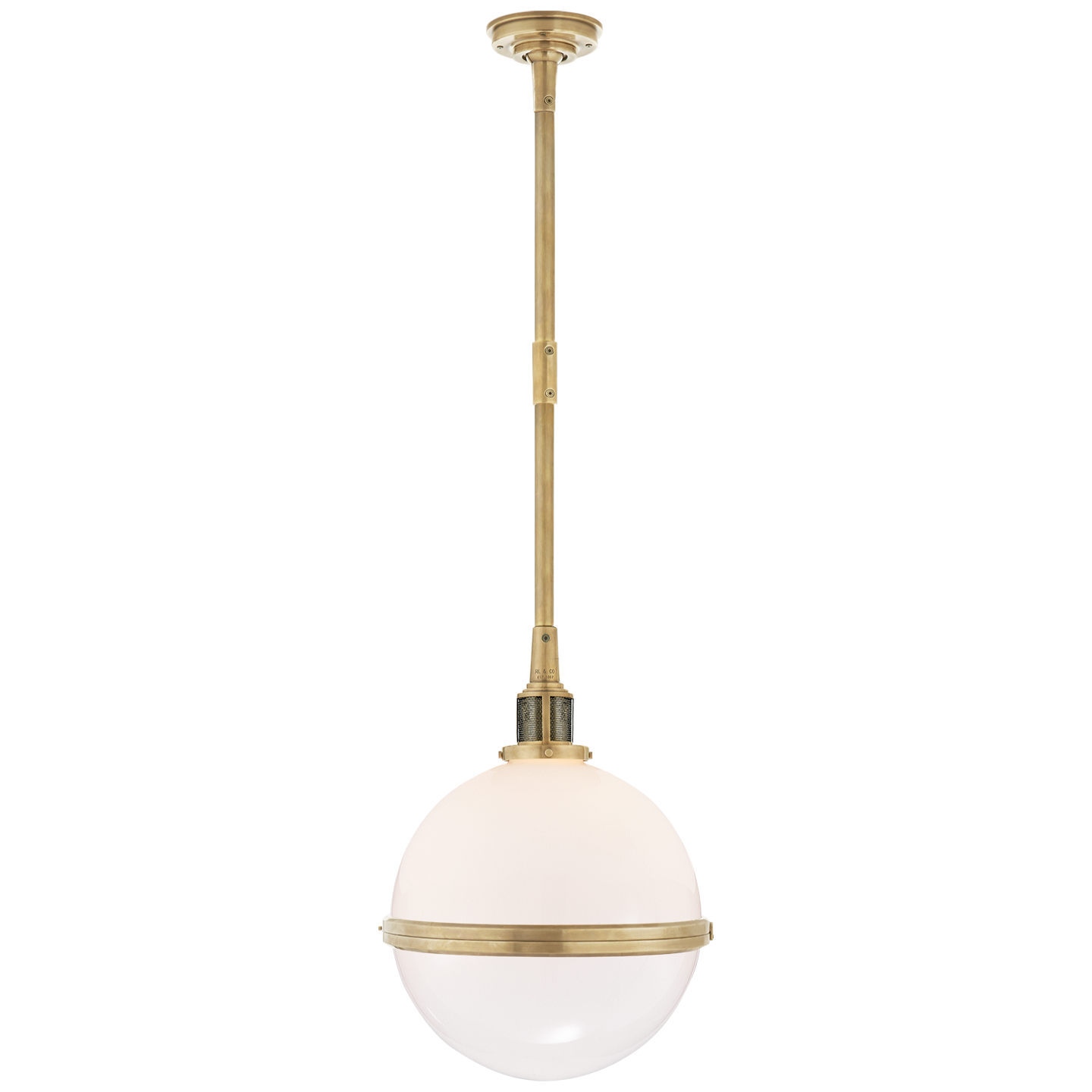 McCarren Large Globe Pendant in Natural Brass with White Glass