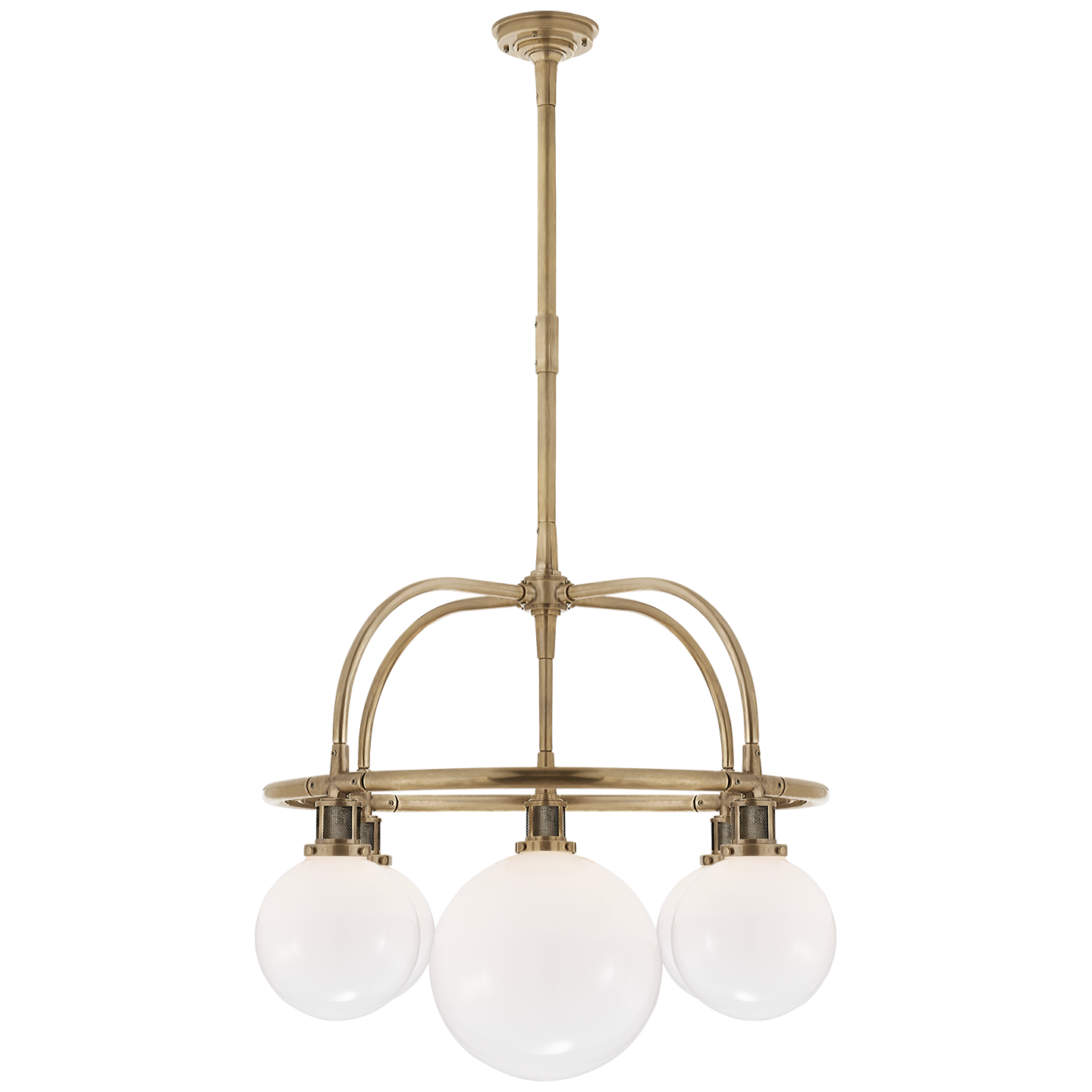 McCarren Single Tier Chandelier in Natural Brass with White Glass