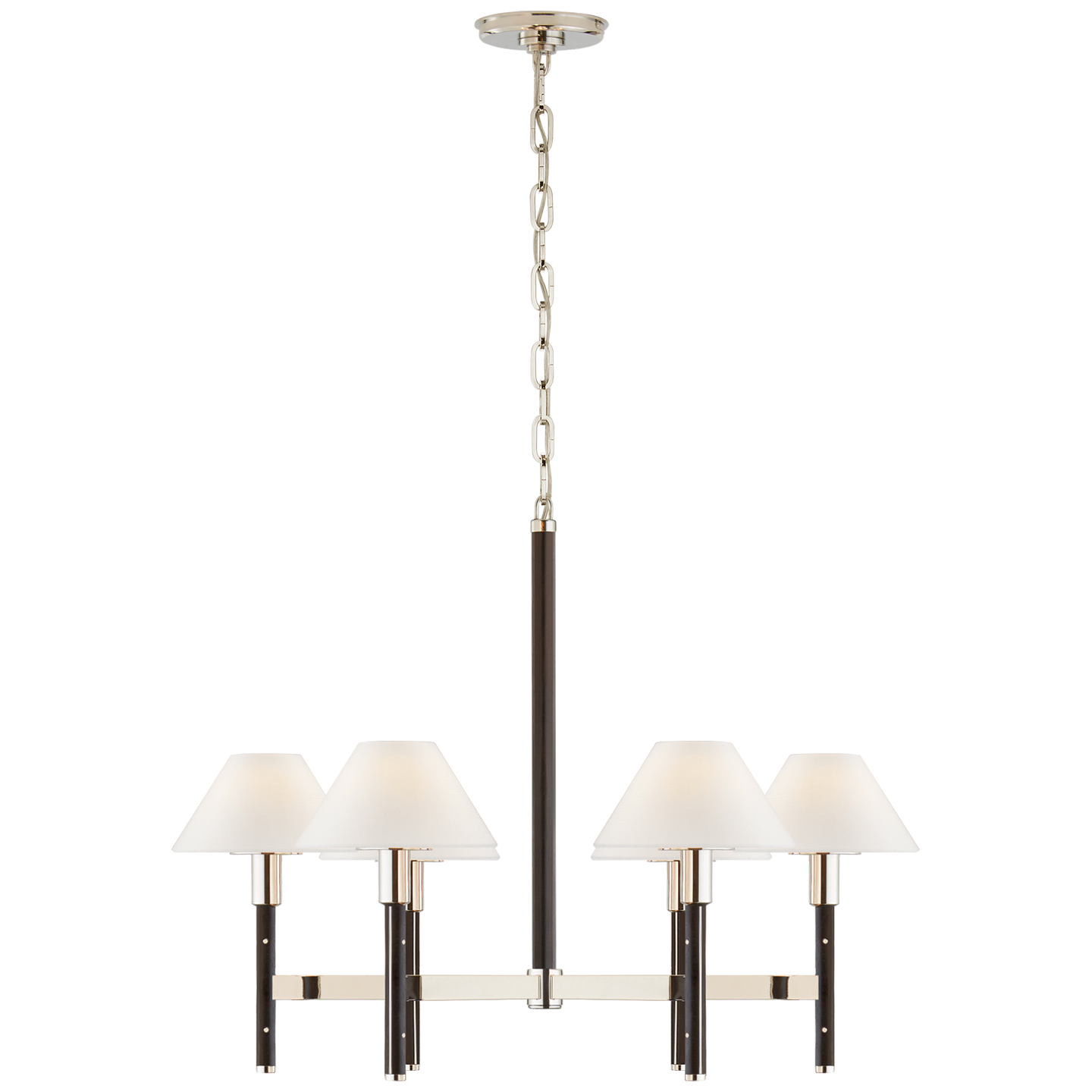 Radford Medium Chandelier in Polished Nickel and Black Ebony with Linen Shades