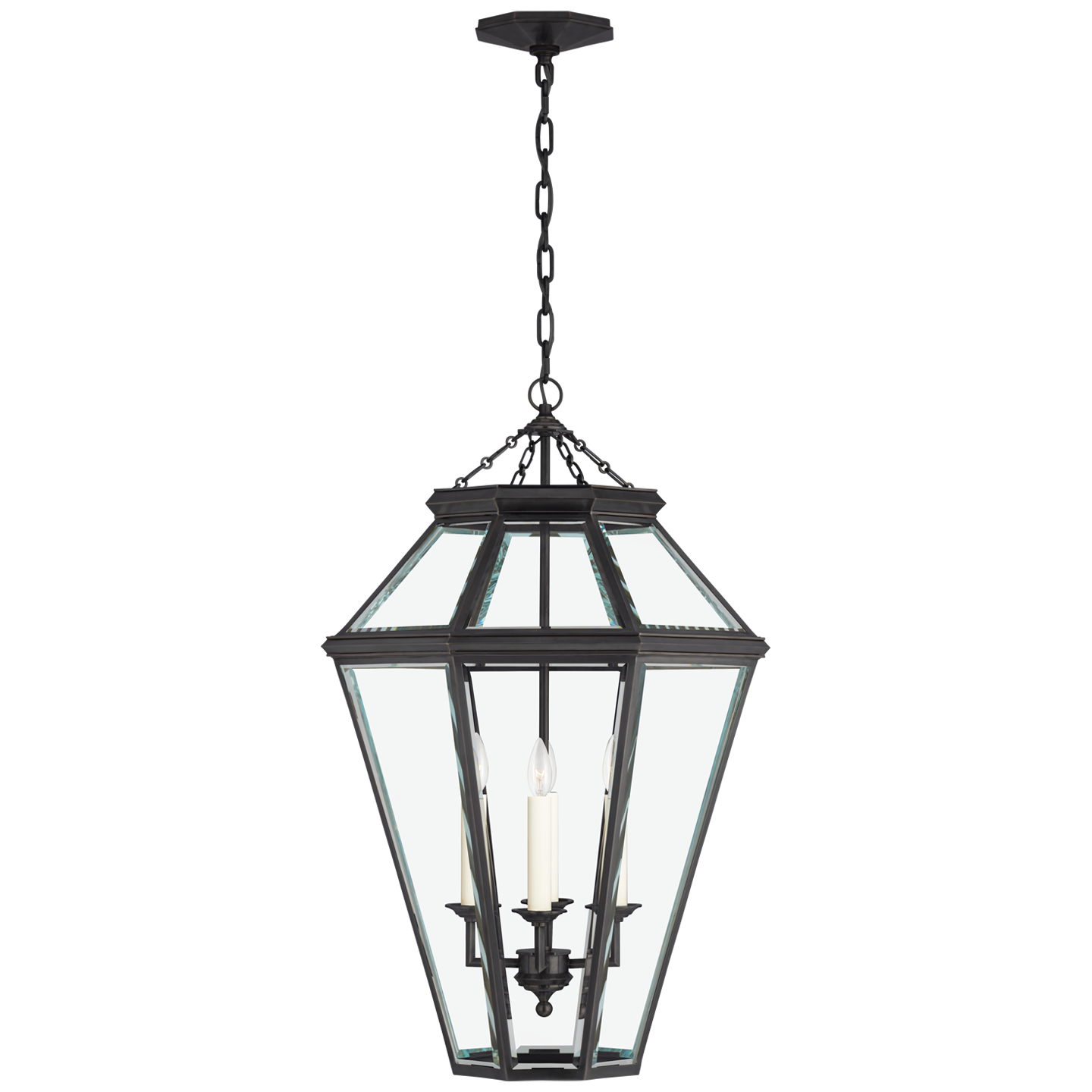 Edmund Medium Lantern in Bronze with Clear Beveled Glass