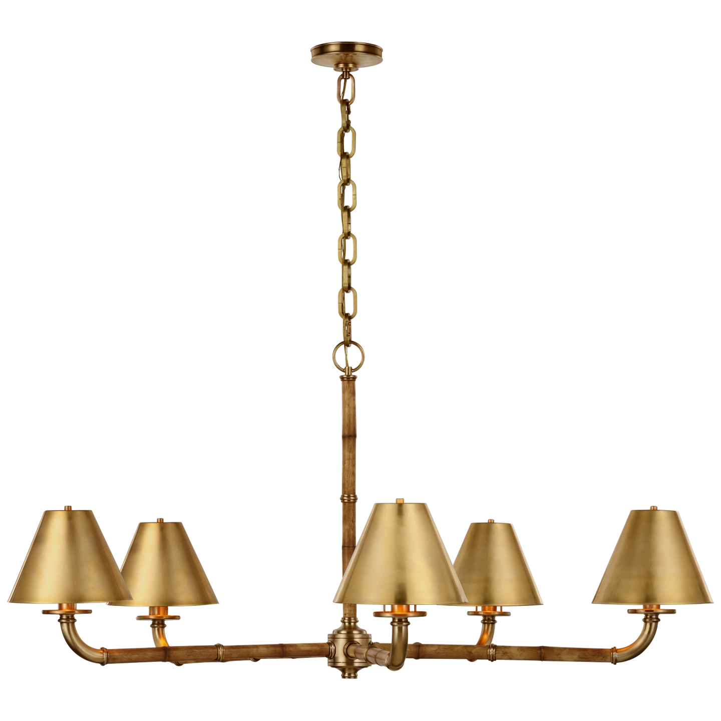 Dalfern Large Chandelier in Waxed Bamboo and Natural Brass with Natural Brass Shades