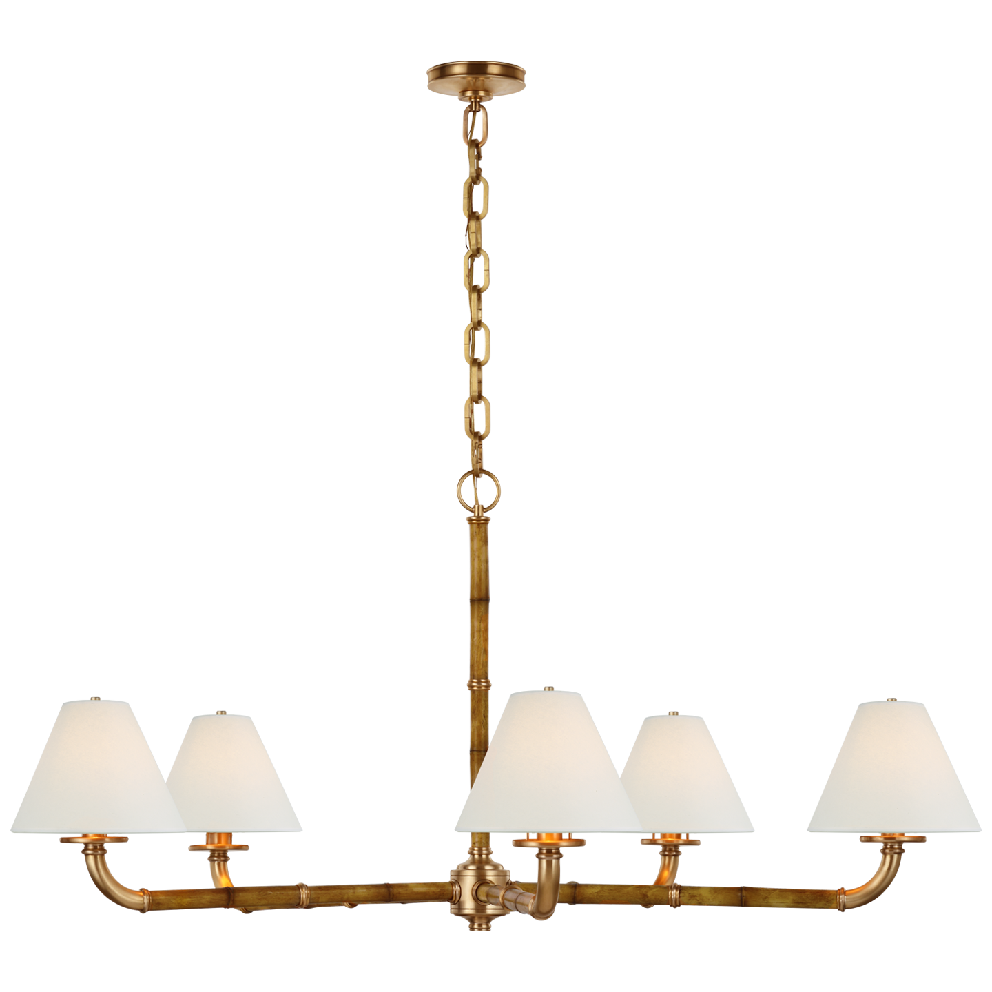 Dalfern Large Chandelier in Waxed Bamboo and Natural Brass with White Parchment Shades