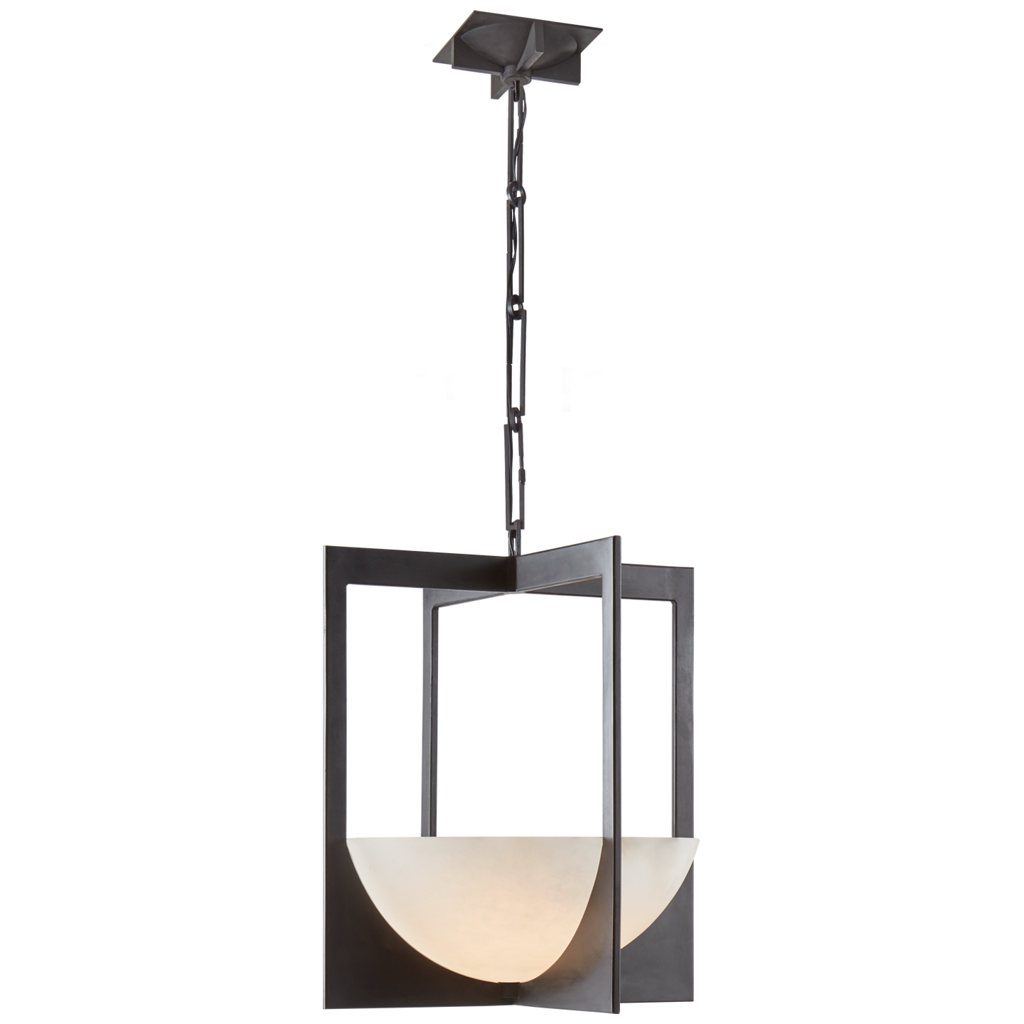 Michaela Small Wide Chandelier in Aged Iron and Alabaster