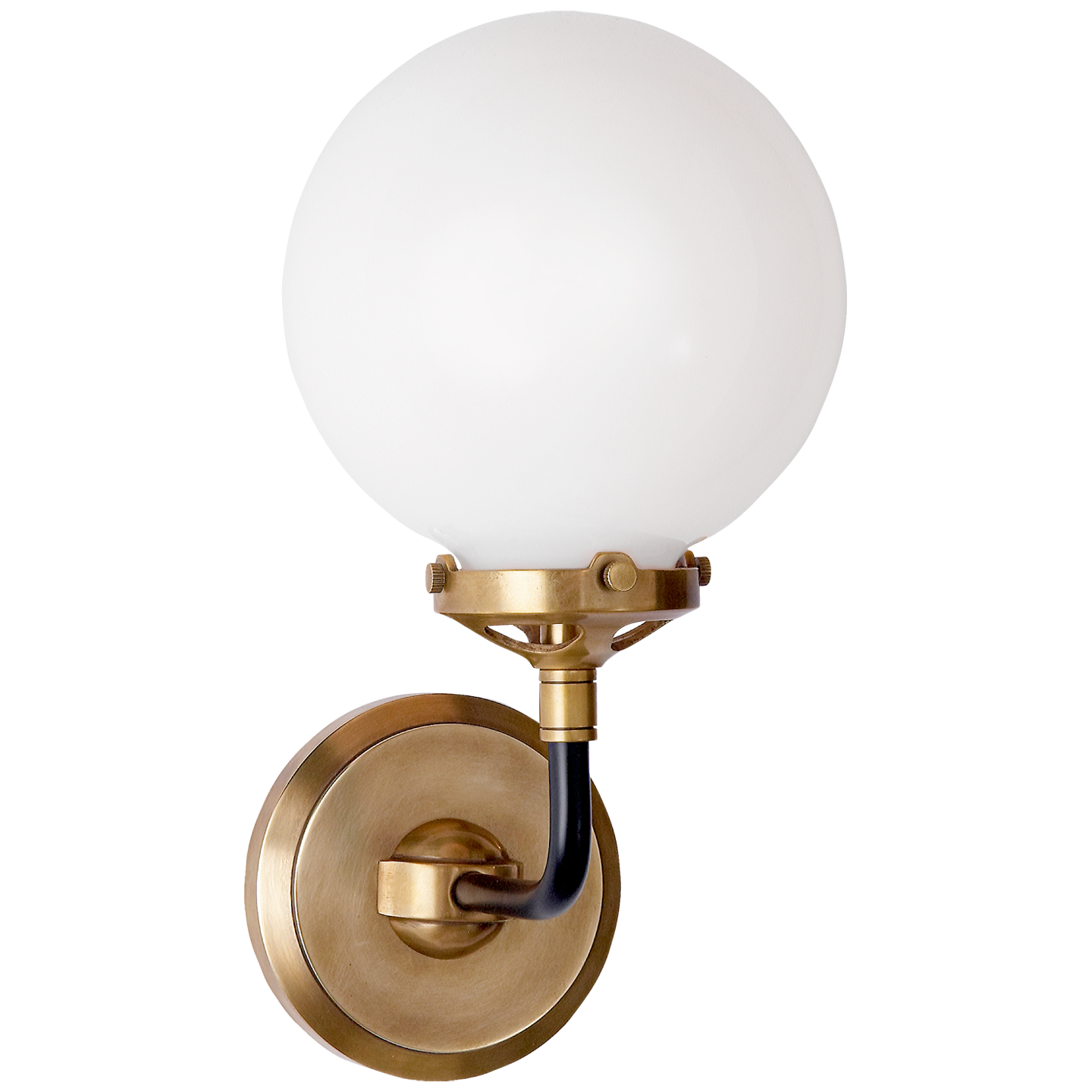 Bistro Single Light Sconce in Hand-Rubbed Antique Brass and Black with White Glass