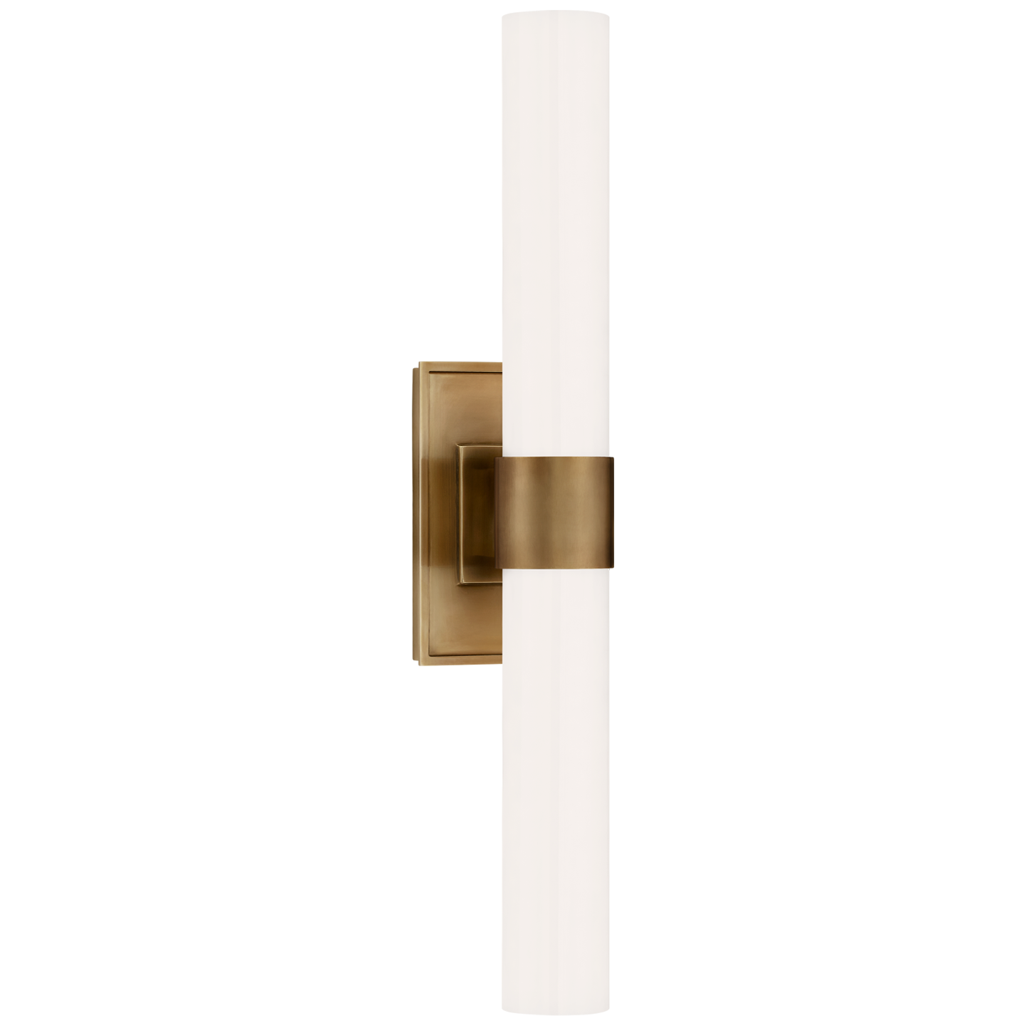 Presidio Petite Double Sconce in Hand-Rubbed Antique Brass with White Glass
