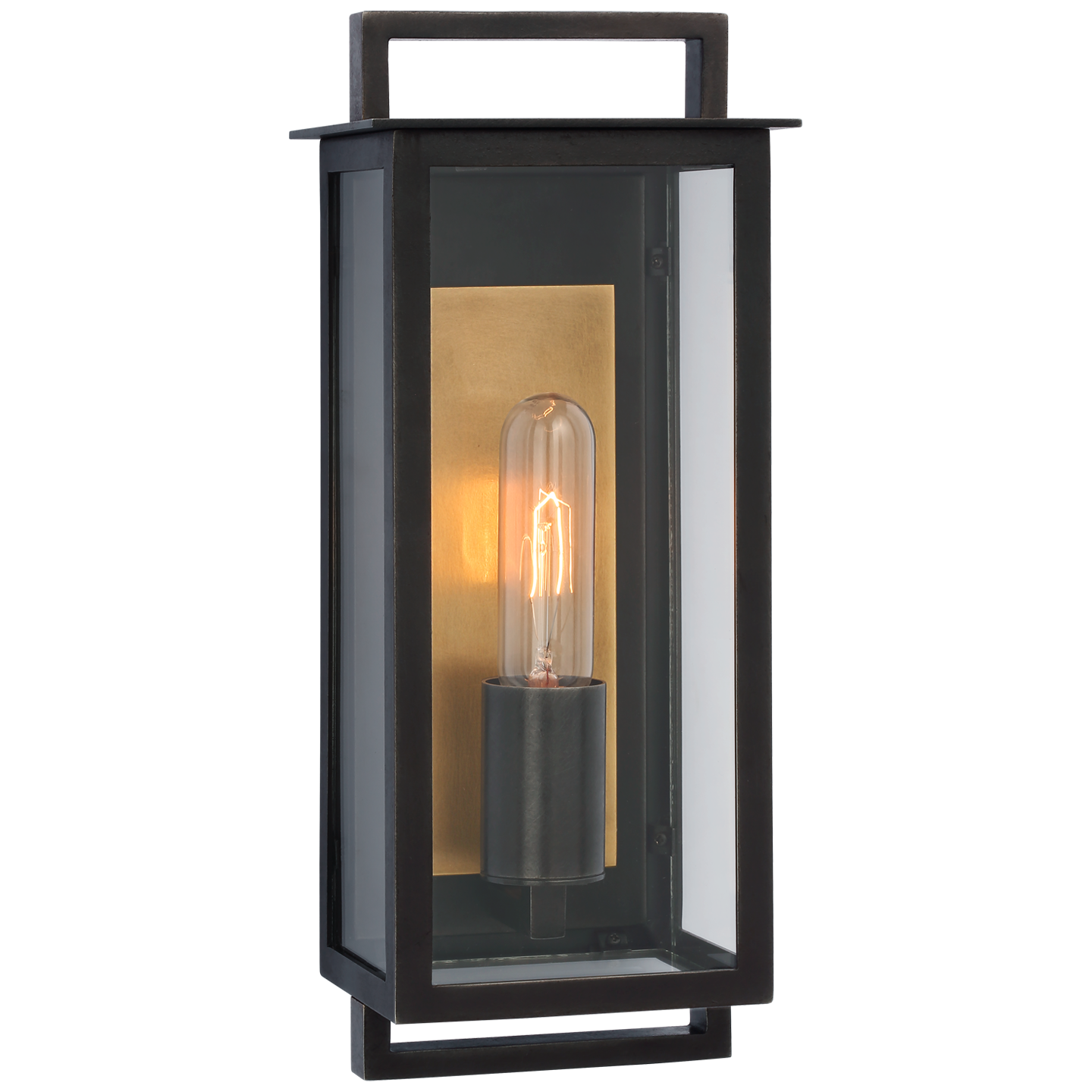 Halle Small Narrow Wall Lantern in Aged Iron with Clear Glass