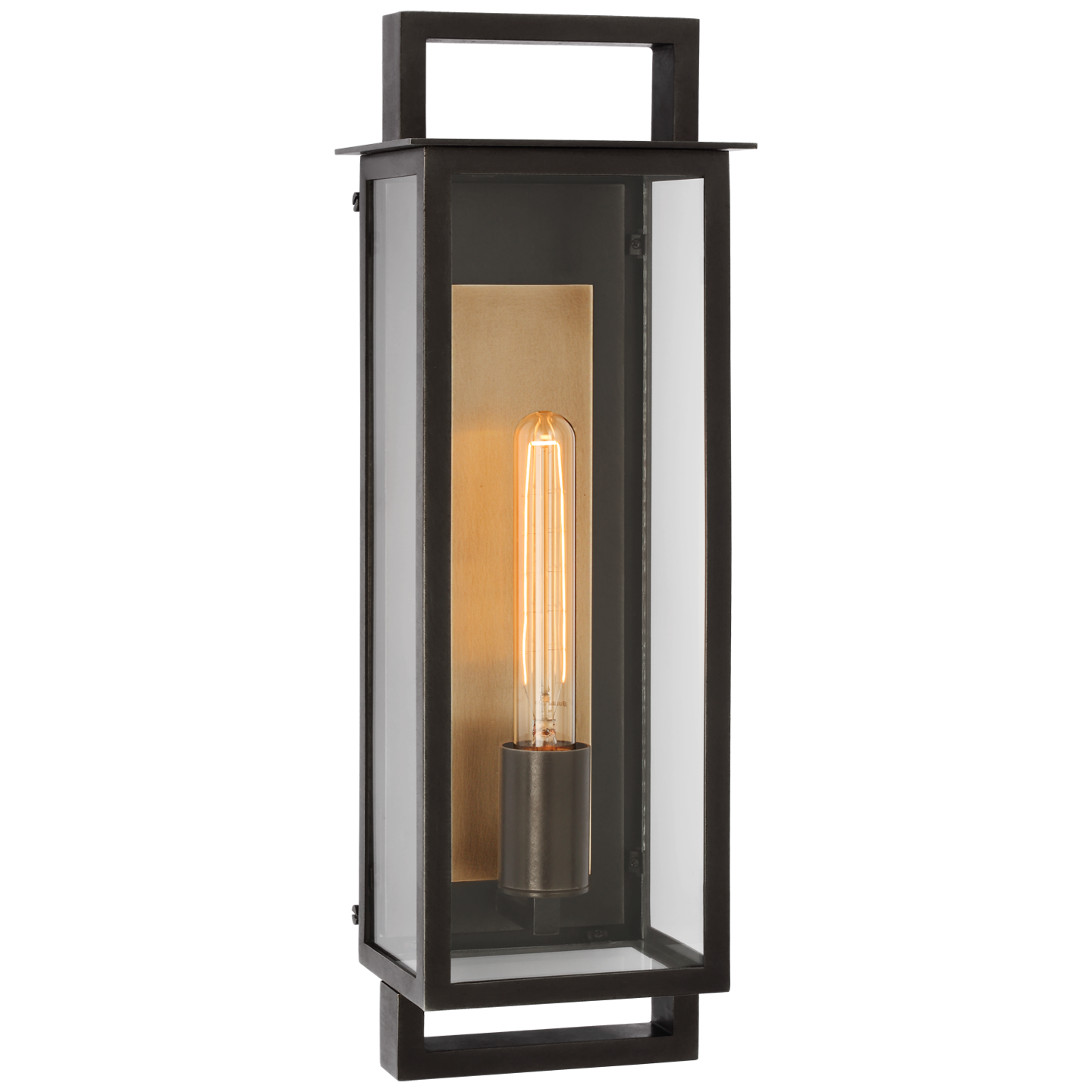 Halle Medium Narrow Wall Lantern in Aged Iron with Clear Glass