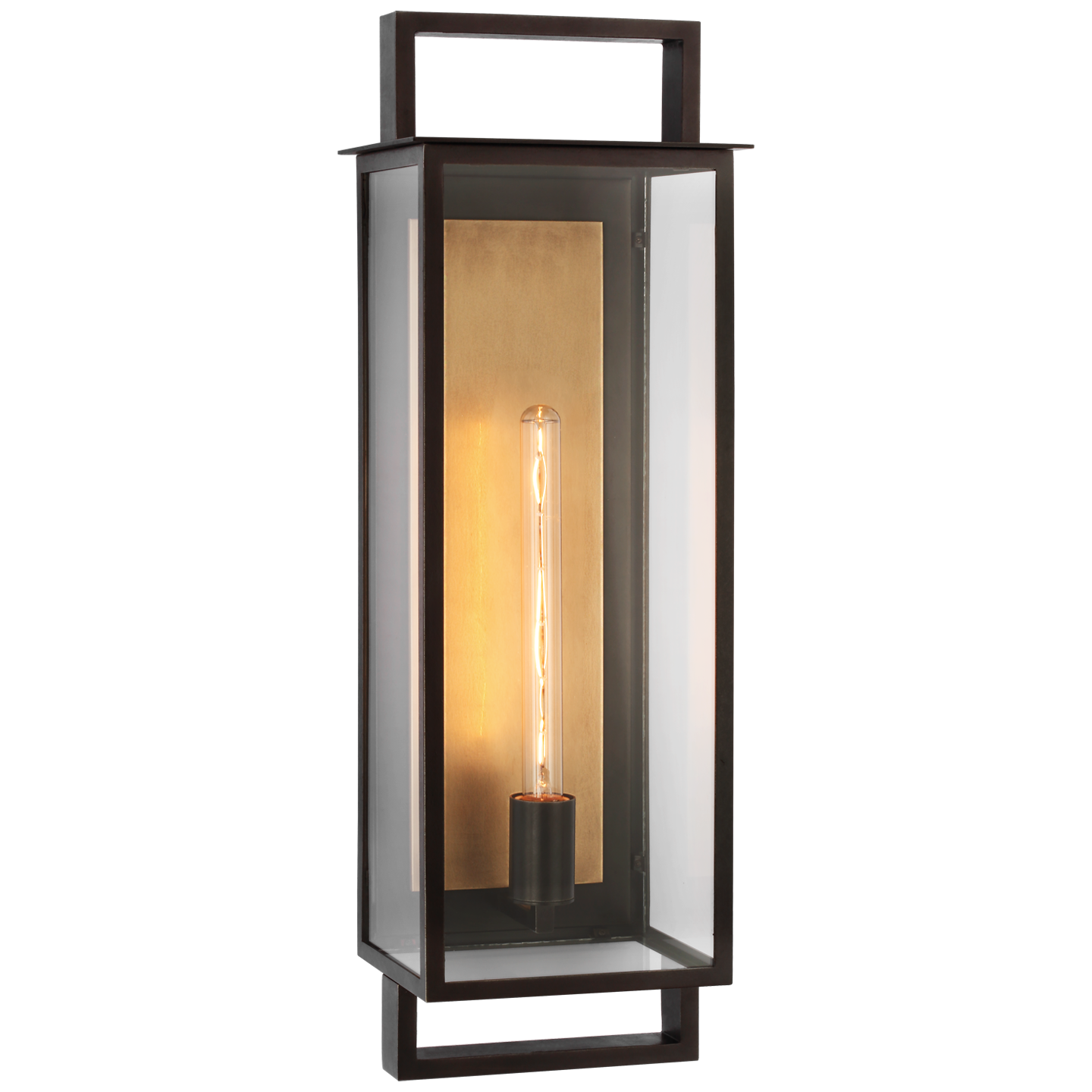 Halle Large Narrow Wall Lantern in Aged Iron with Clear Glass