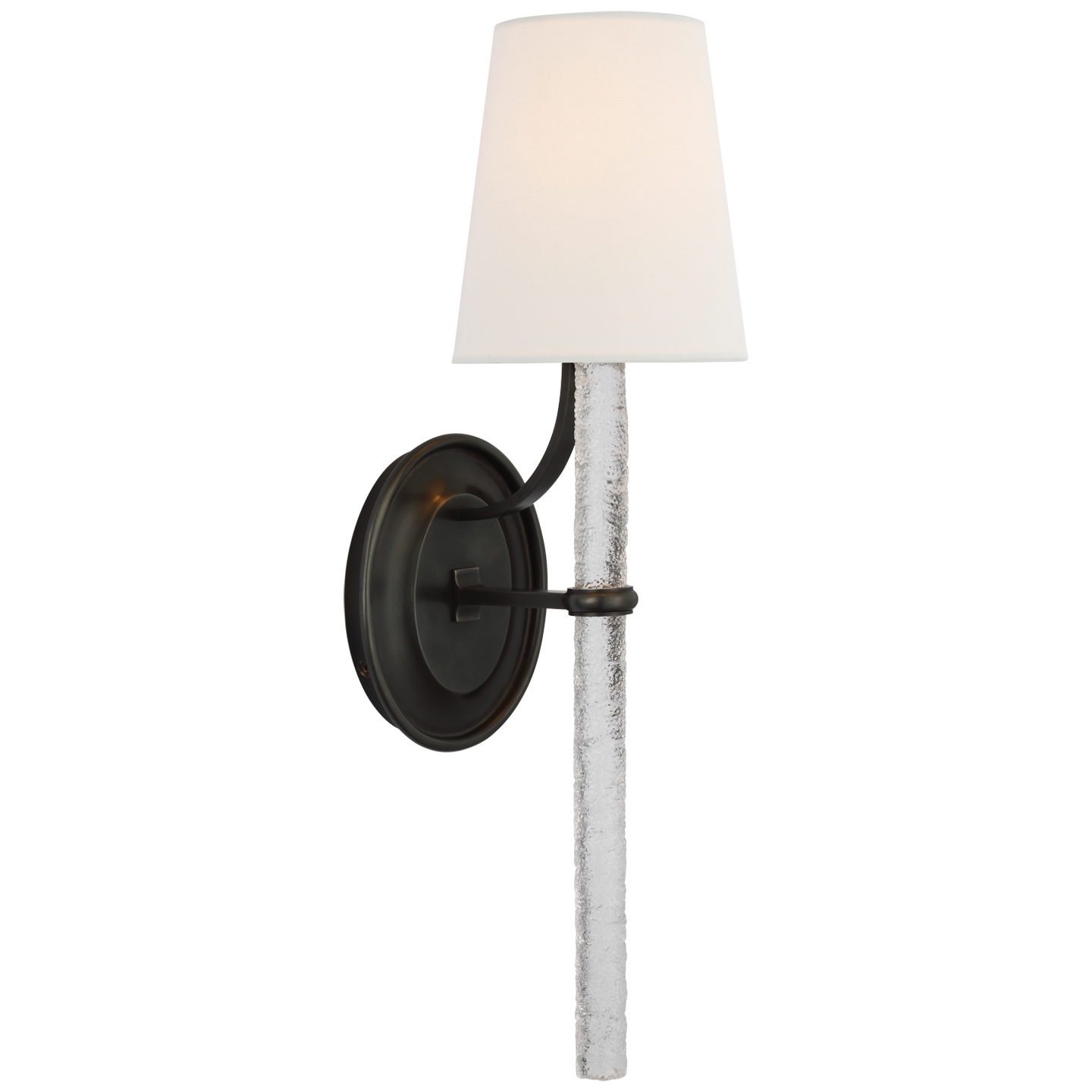 Abigail Large Sconce in Bronze and Clear Wavy Glass with Linen Shade