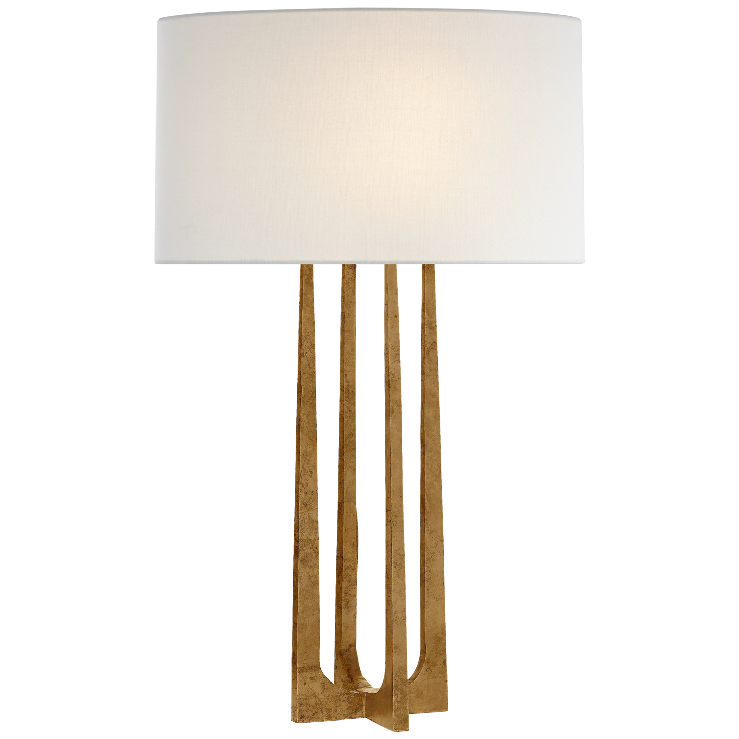 Scala Hand-Forged Table Lamp in Gilded Iron with Linen Shade