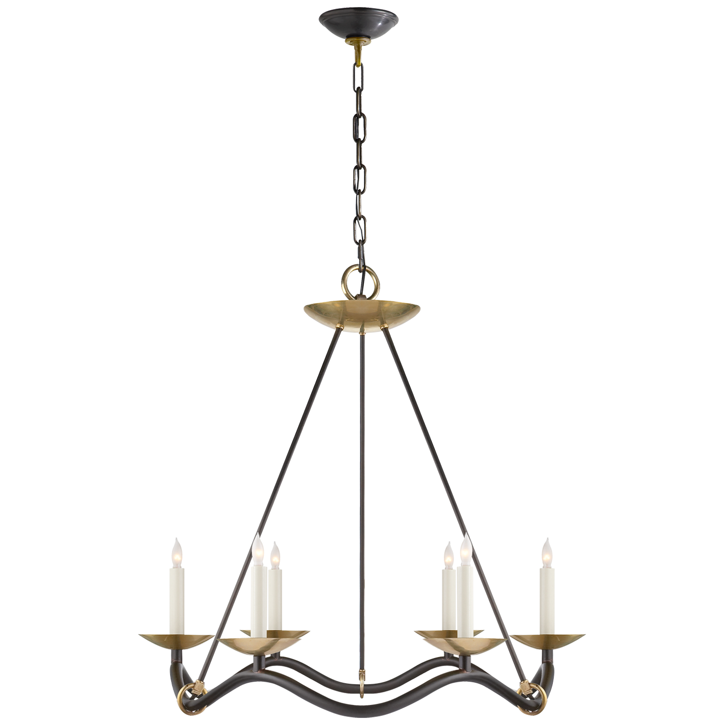 Choros Chandelier in Aged Iron with Hand-Rubbed Antique Brass Accents