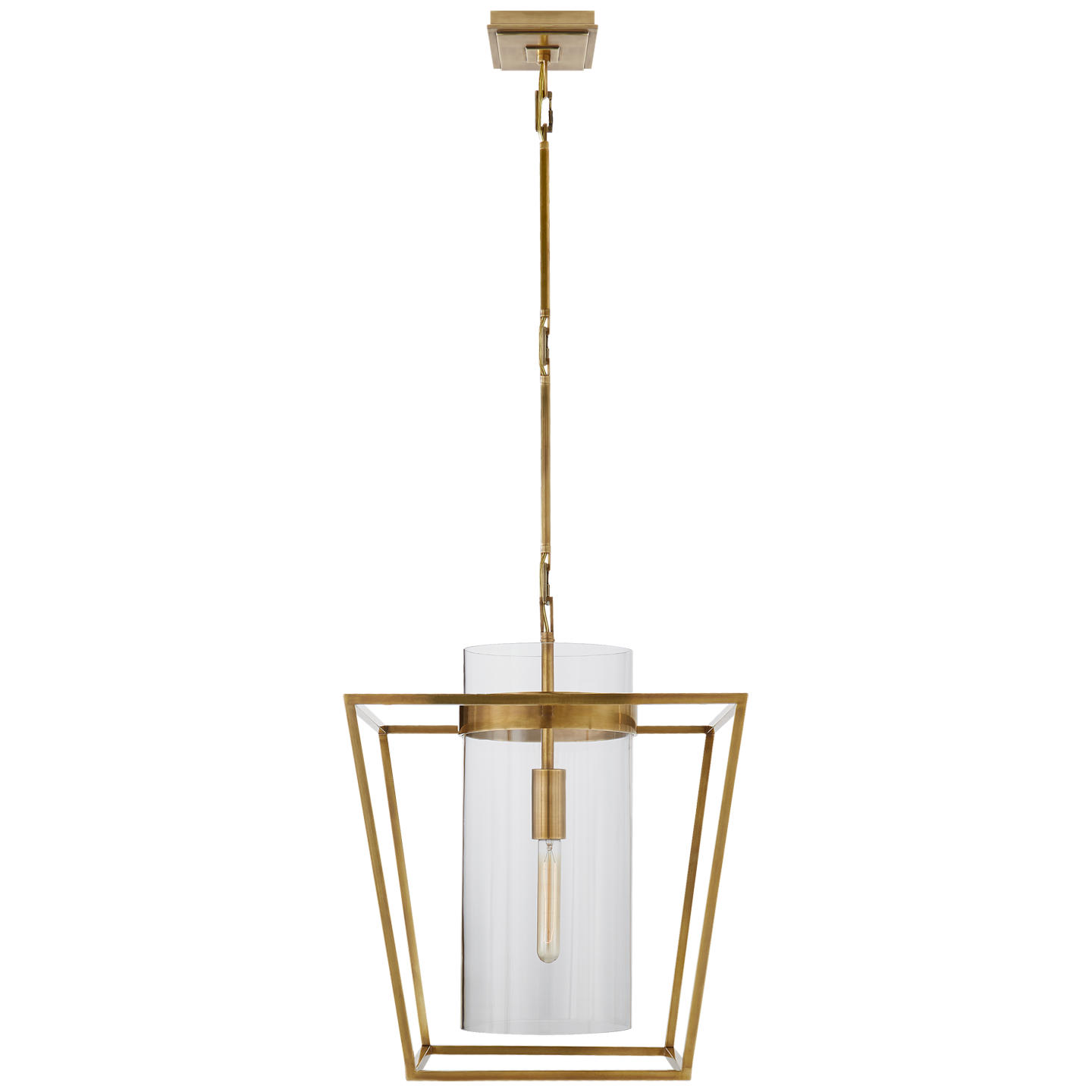 Presidio Small Lantern in Hand-Rubbed Antique Brass with Clear Glass