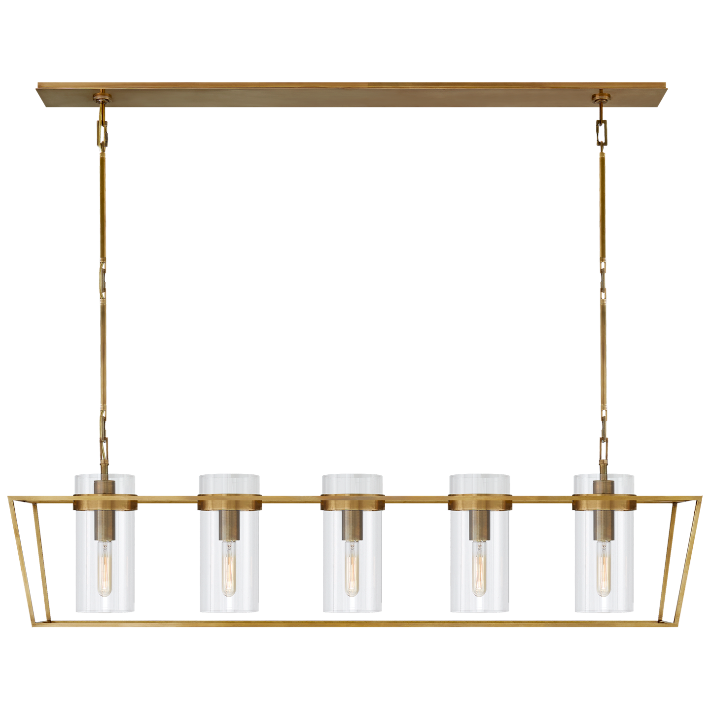 Presidio Large Linear Lantern in Hand-Rubbed Antique Brass with Clear Glass