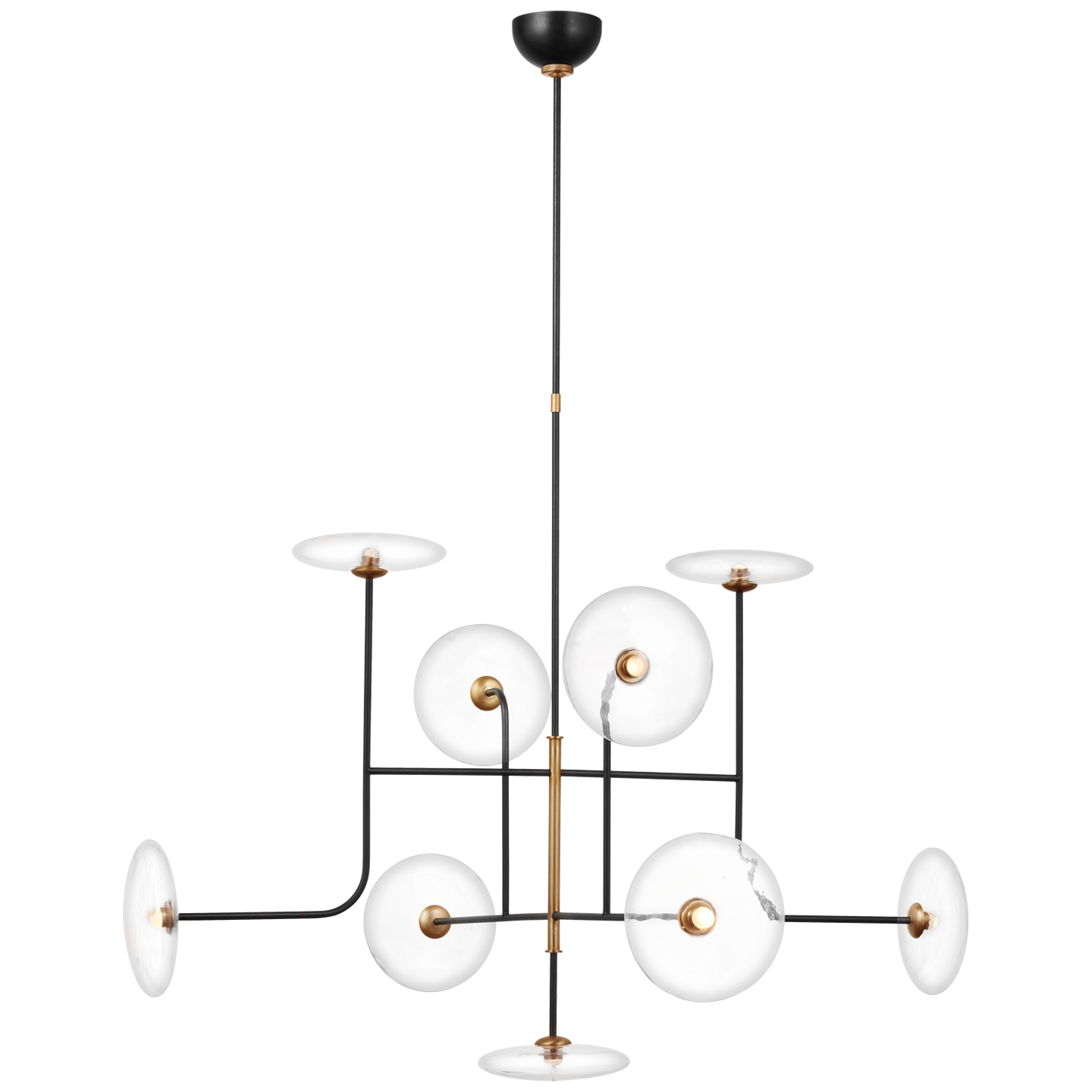 Calvino X-Large Arched Chandelier in Aged Iron and Hand-Rubbed Antique Brass with Clear Glass