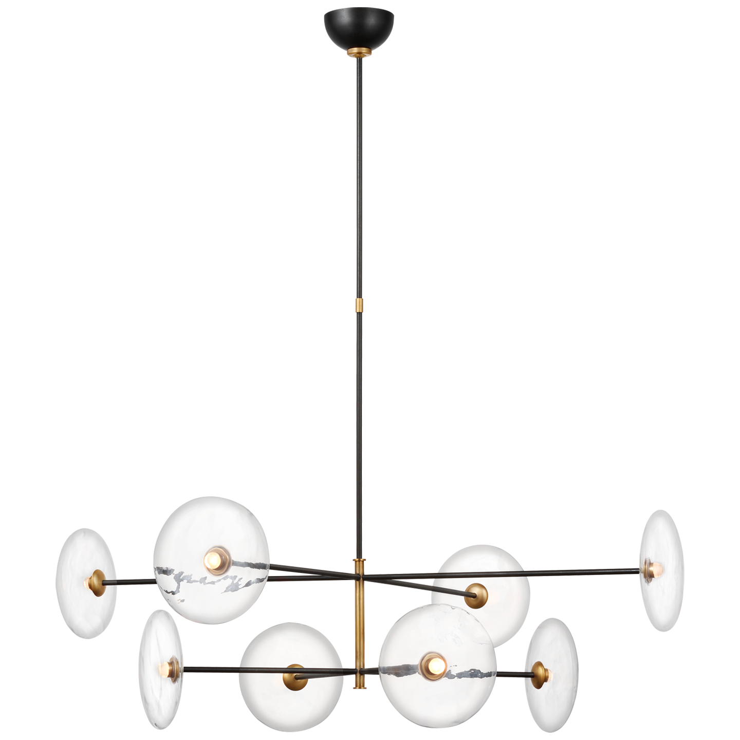 Calvino X-Large Radial Chandelier in Aged Iron and Hand-Rubbed Antique Brass with Clear Glass