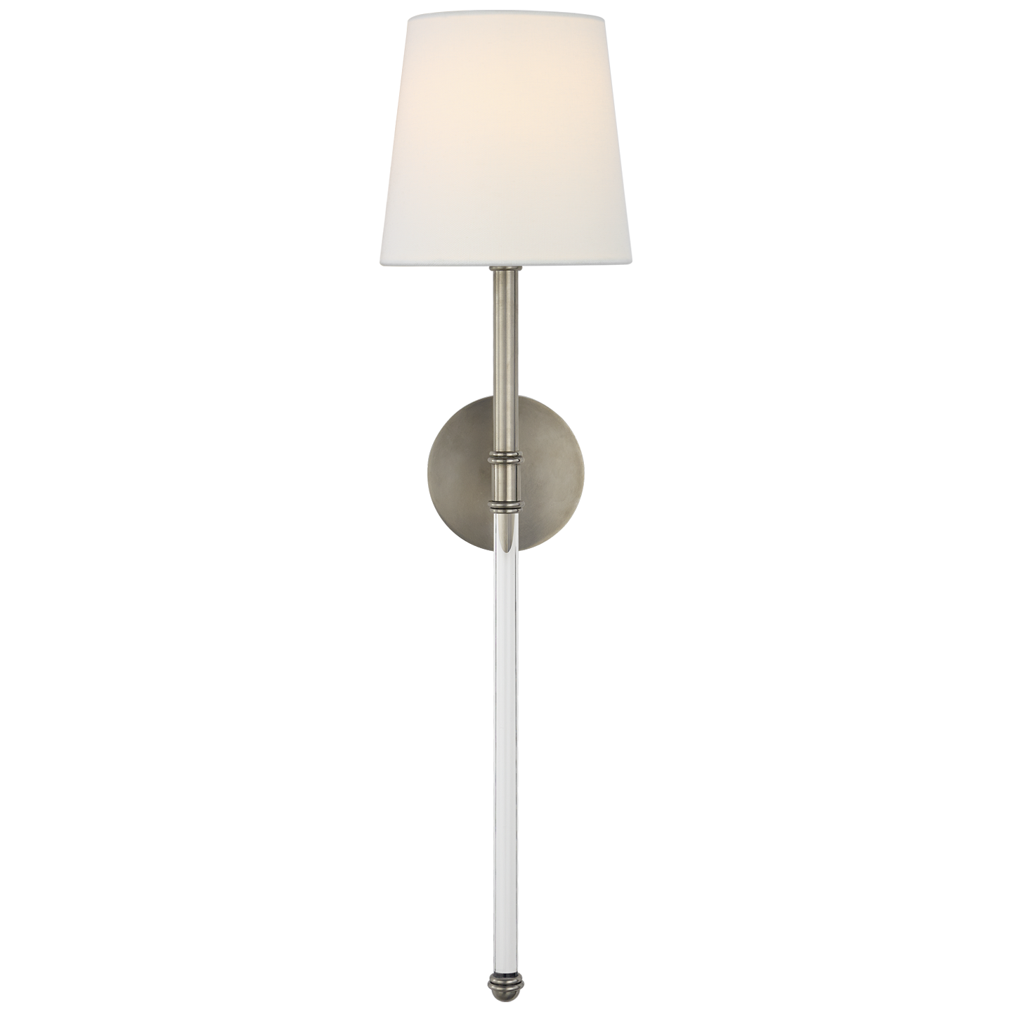 Camille Large Tail Sconce in Antique Nickel with Linen Shade