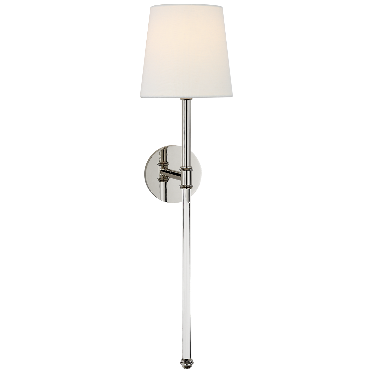 Camille Large Tail Sconce in Polished Nickel with Linen Shade