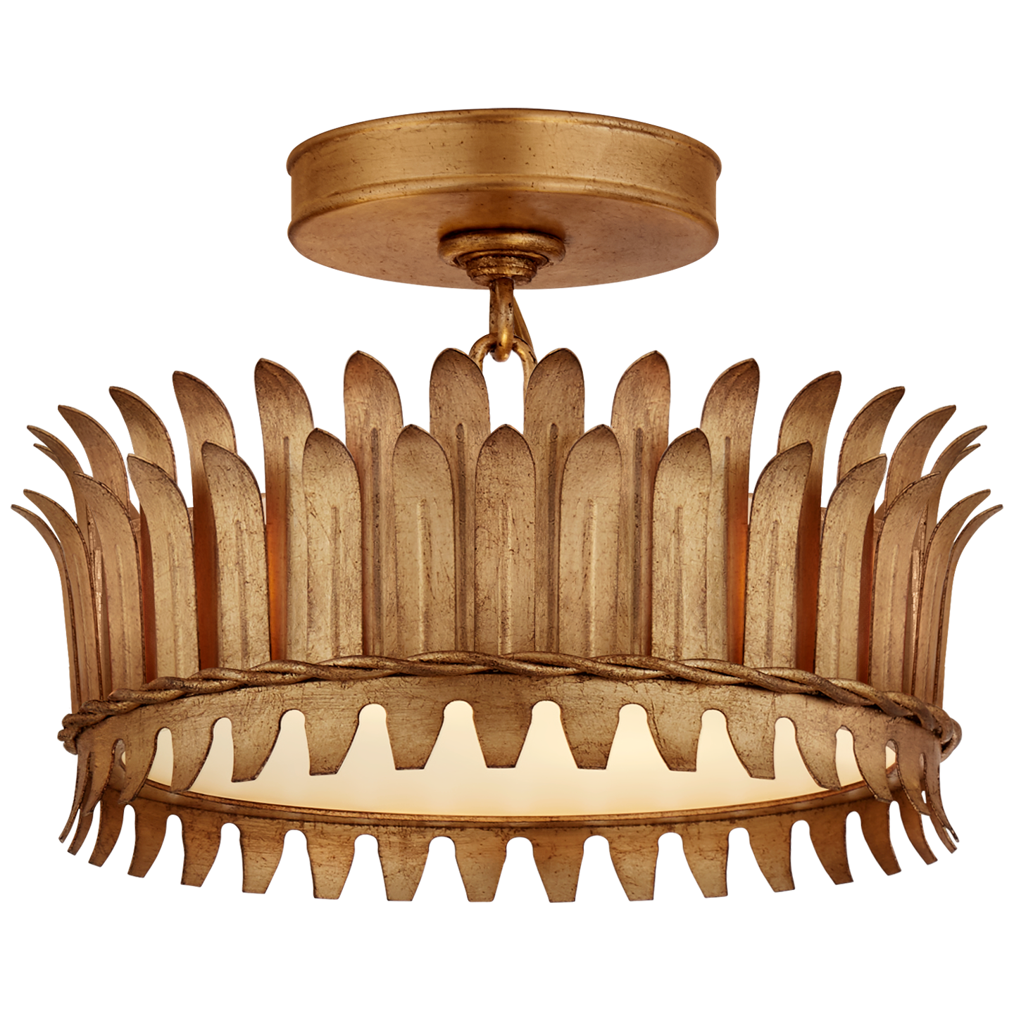 Leslie 12" Semi-Flush in Gilded Iron with Frosted Glass