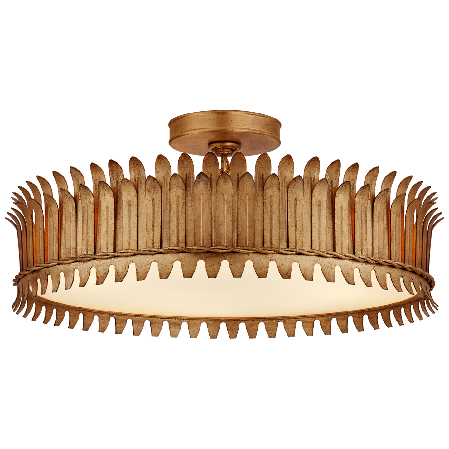 Leslie 21" Semi-Flush in Gilded Iron with Frosted Glass