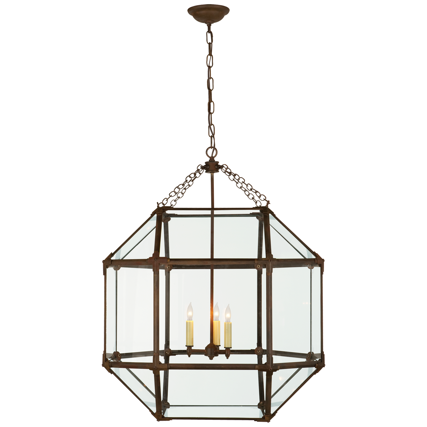 Morris Large Lantern in Antique Zinc with Clear Glass