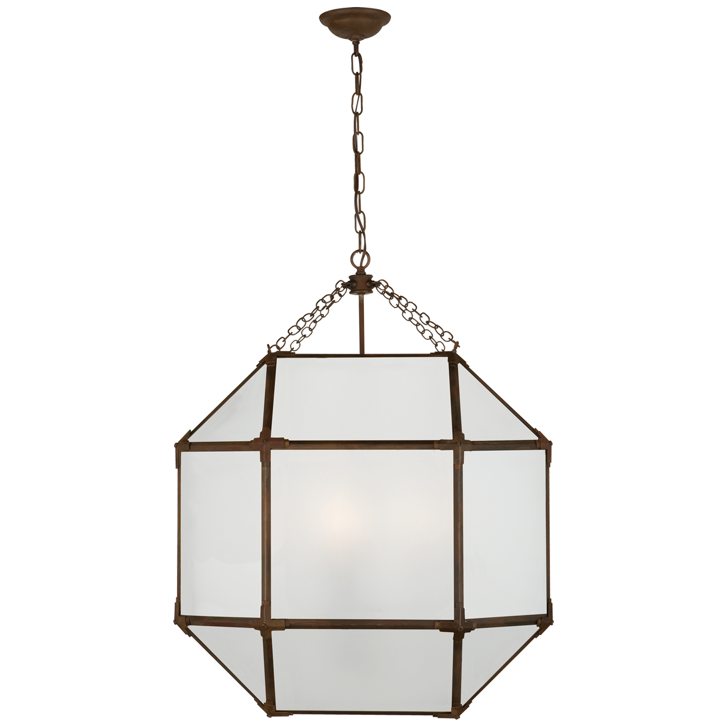 Morris Large Lantern in Antique Zinc with Frosted Glass