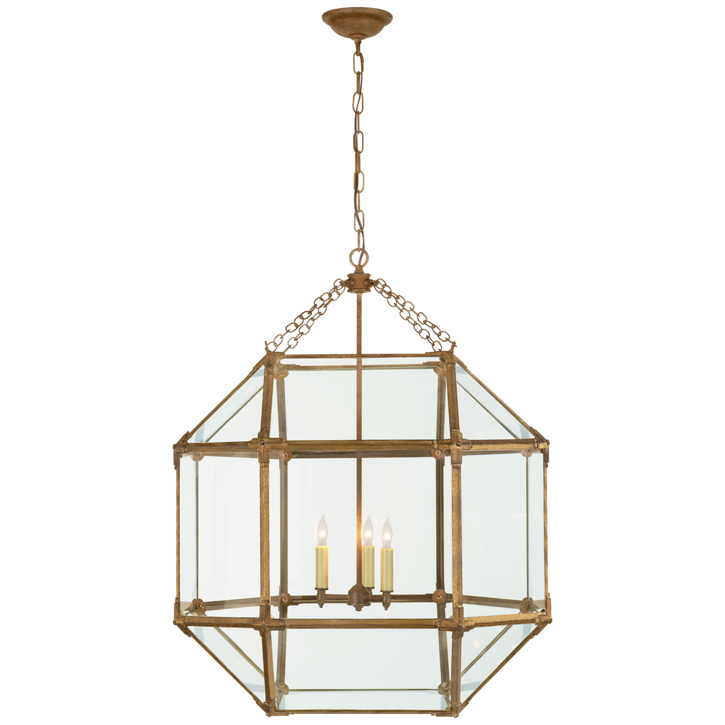 Morris Large Lantern in Gilded Iron with Clear Glass