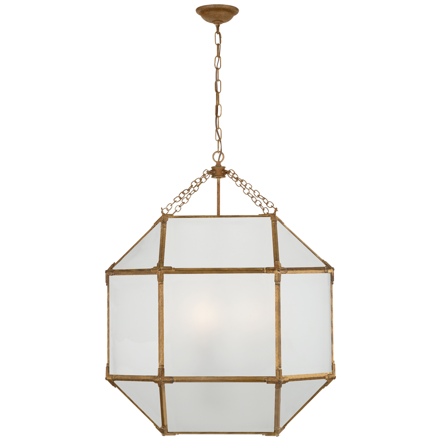 Morris Large Lantern in Gilded Iron with Frosted Glass