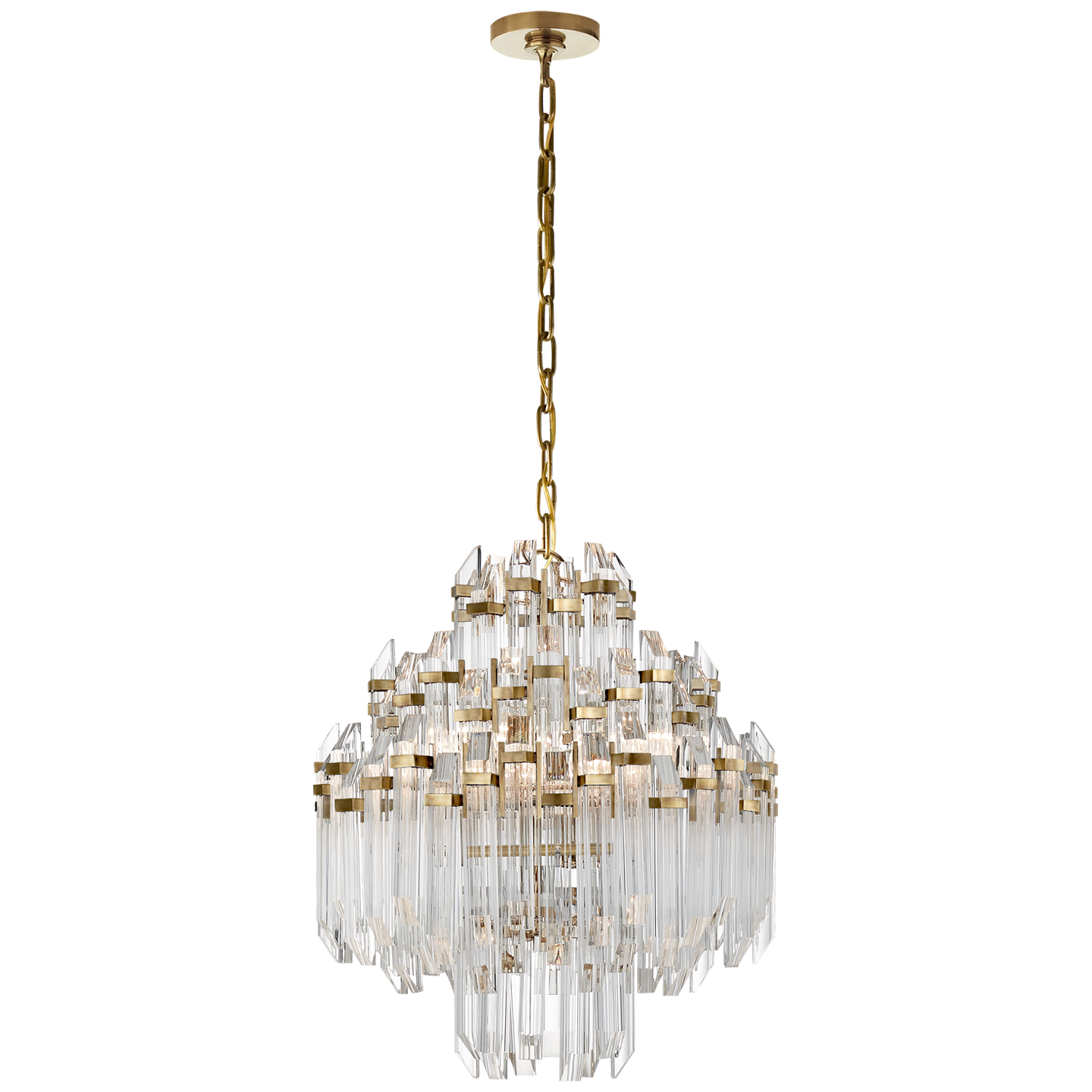 Adele Four Tier Waterfall Chandelier in Hand-Rubbed Antique Brass with Clear Acrylic