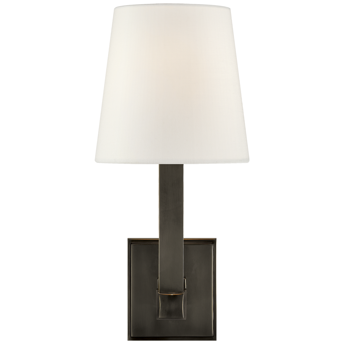 Square Tube Single Sconce in Bronze with Linen Shade