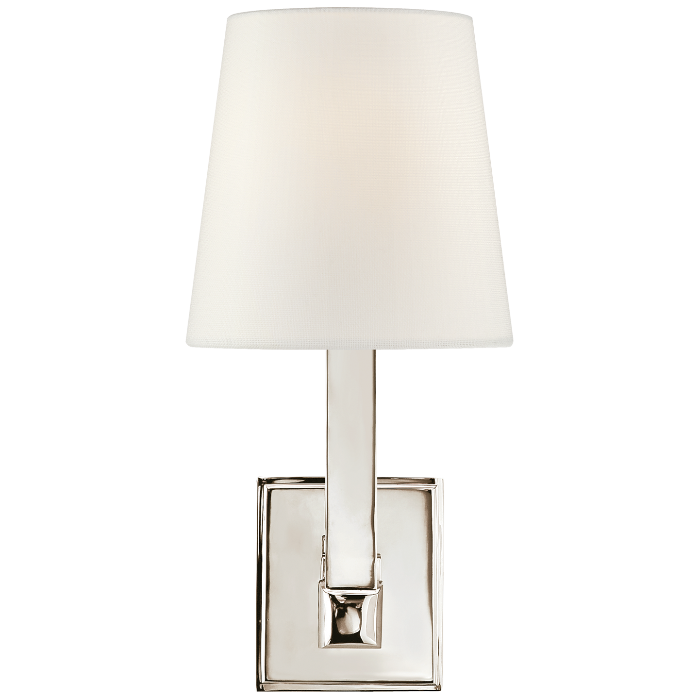 Square Tube Single Sconce in Polished Nickel with Linen Shade