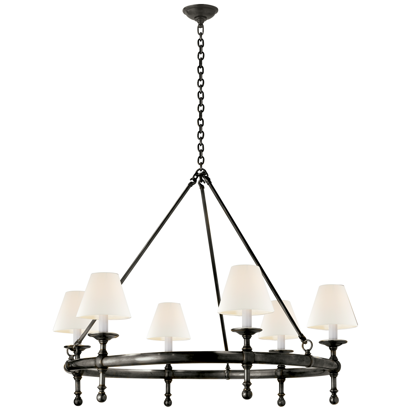 Classic Ring Chandelier in Bronze with Linen Shades