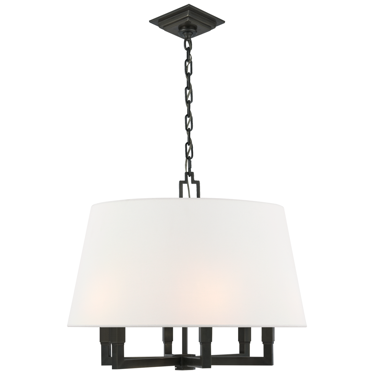 Square Tube Hanging Shade in Bronze with Linen Shade
