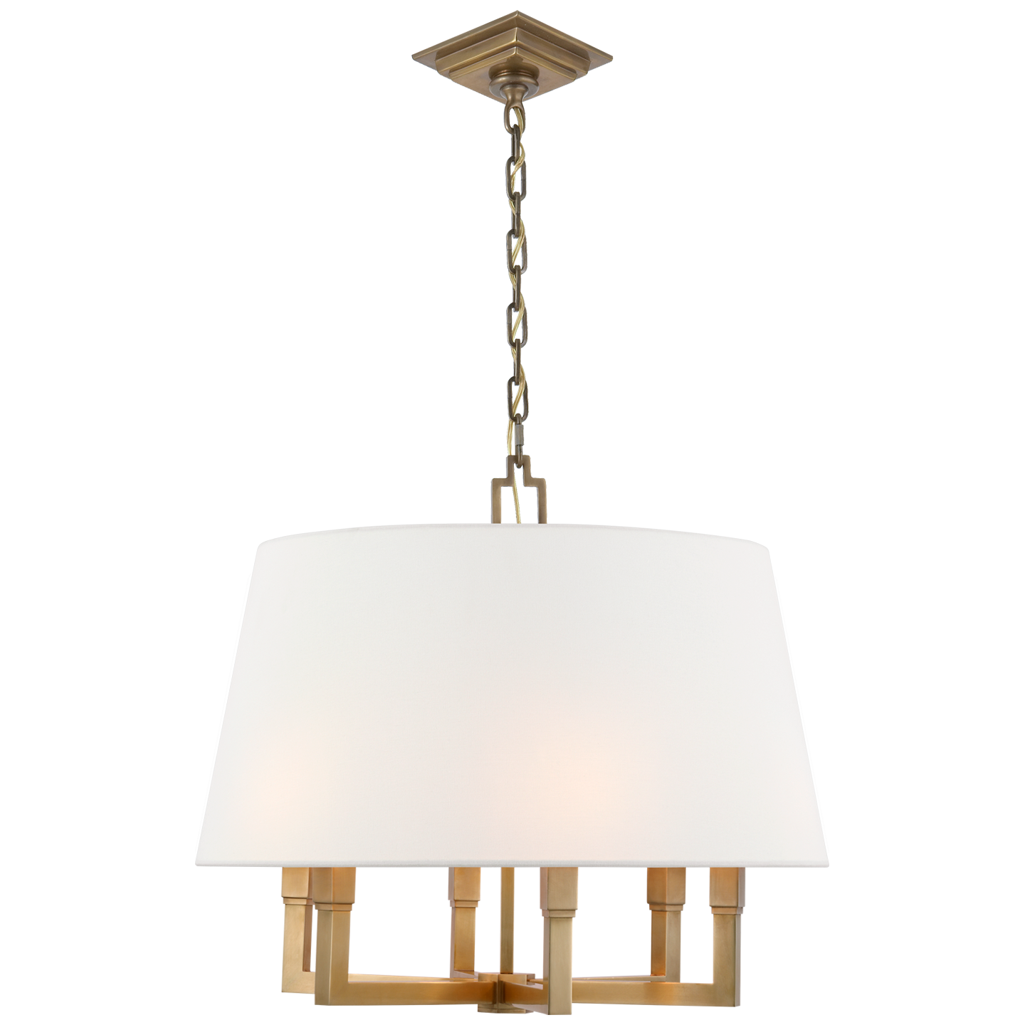 Square Tube Hanging Shade in Hand-Rubbed Antique Brass with Linen Shade