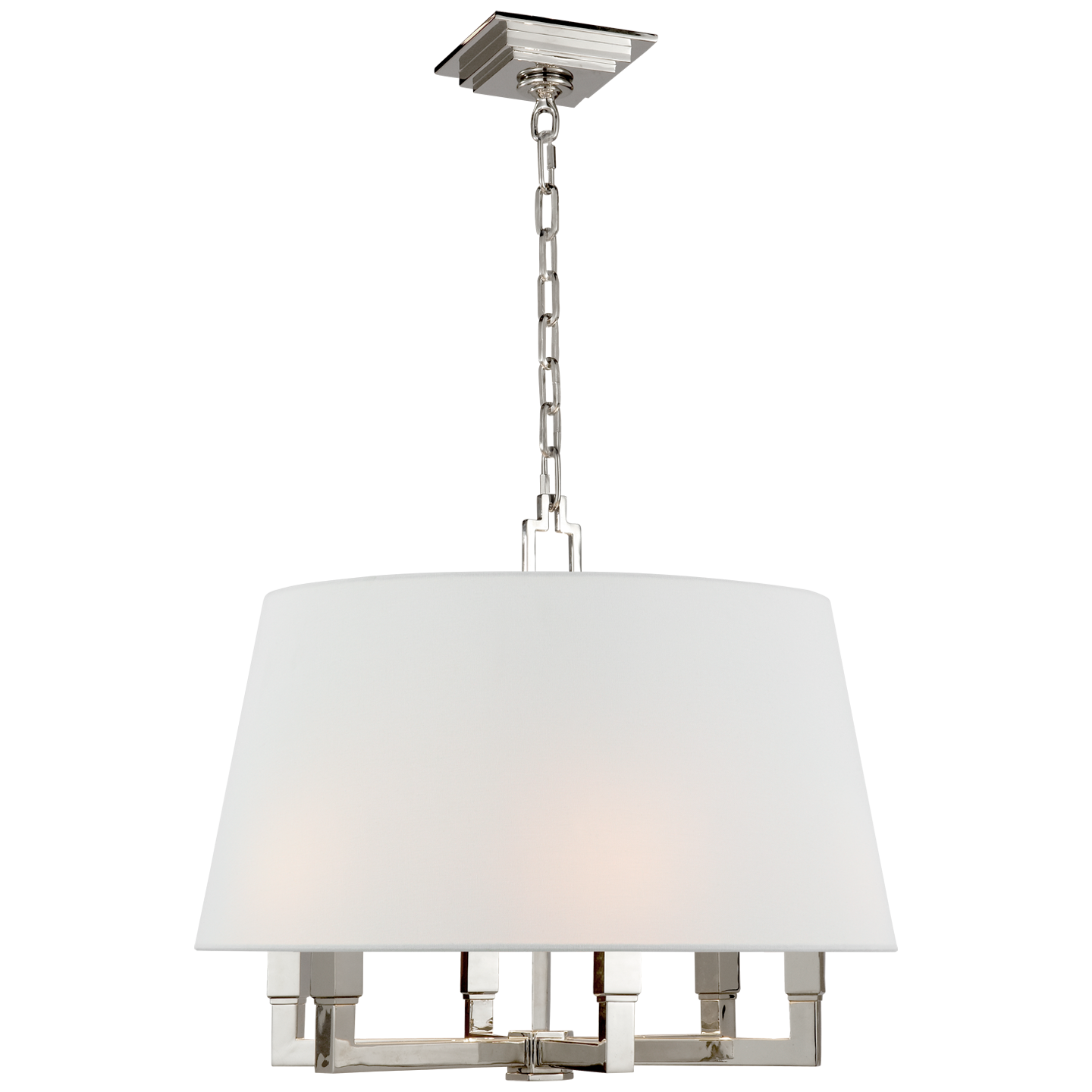 Square Tube Hanging Shade in Polished Nickel with Linen Shade