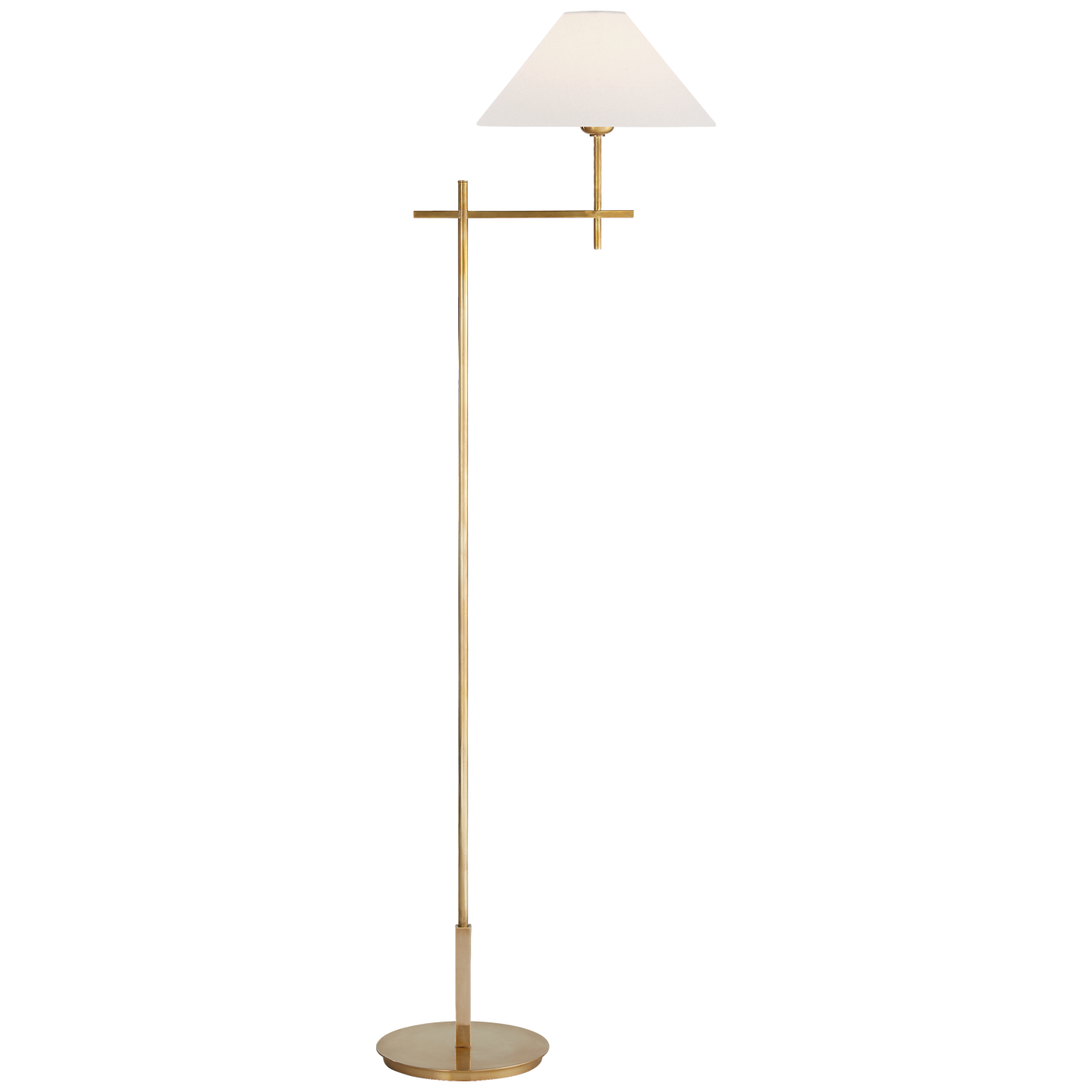 Hackney Bridge Arm Floor Lamp in Hand-Rubbed Antique Brass with Linen Shade