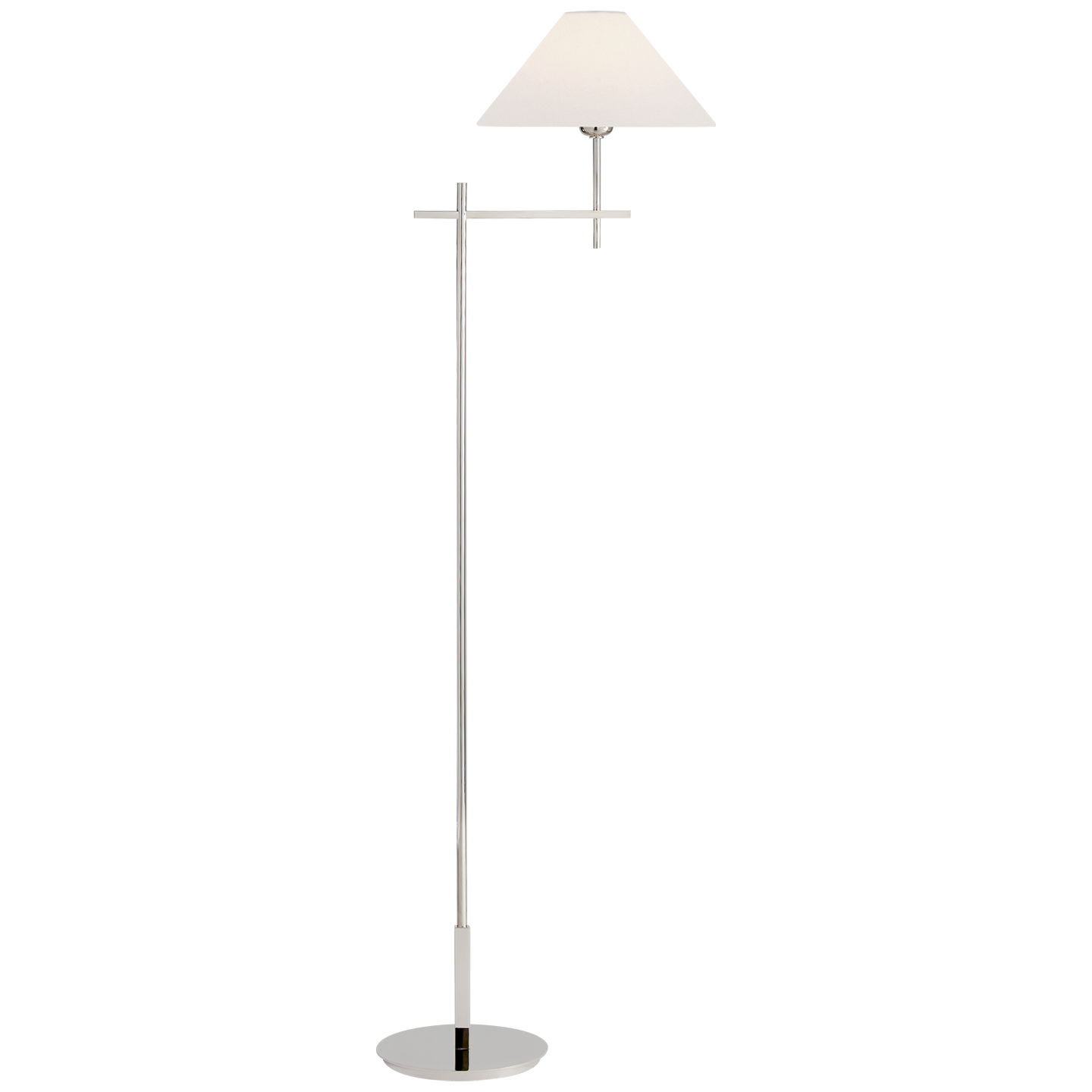 Hackney Bridge Arm Floor Lamp in Polished Nickel with Linen Shade