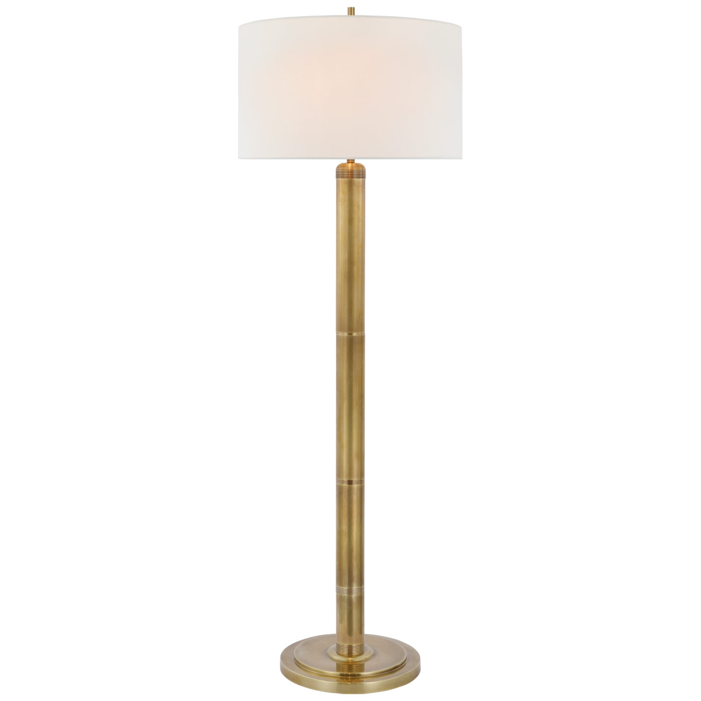 Longacre Floor Lamp in Hand-Rubbed Antique Brass with Linen Shade